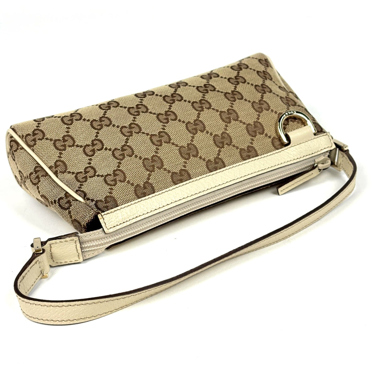 Gucci Abbey Beige Ivory Gg Canvas Leather Handbag Pouch (Pre-Owned)