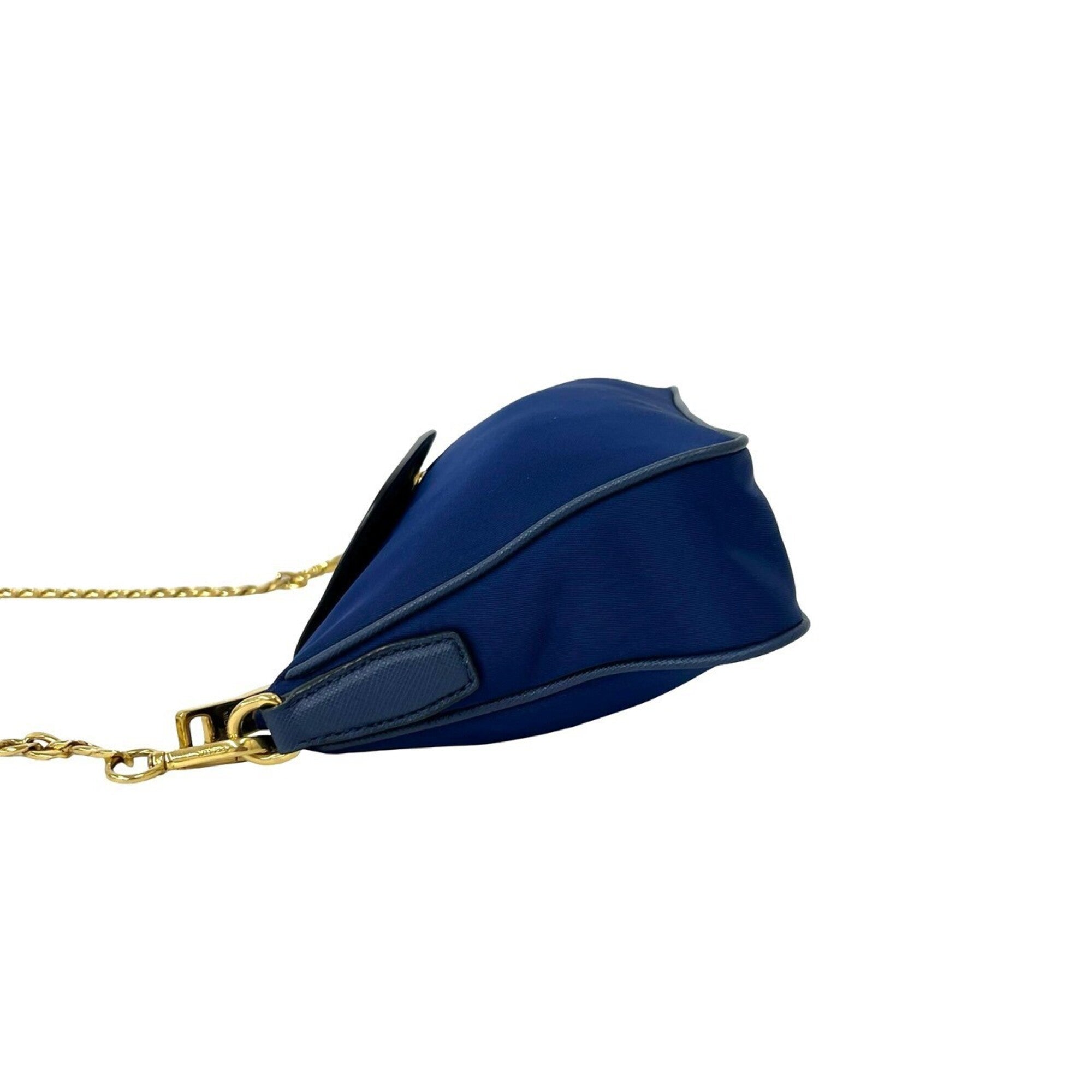 Prada Blue Nylon Leather Pochette Shoulder Bag (Pre-Owned)