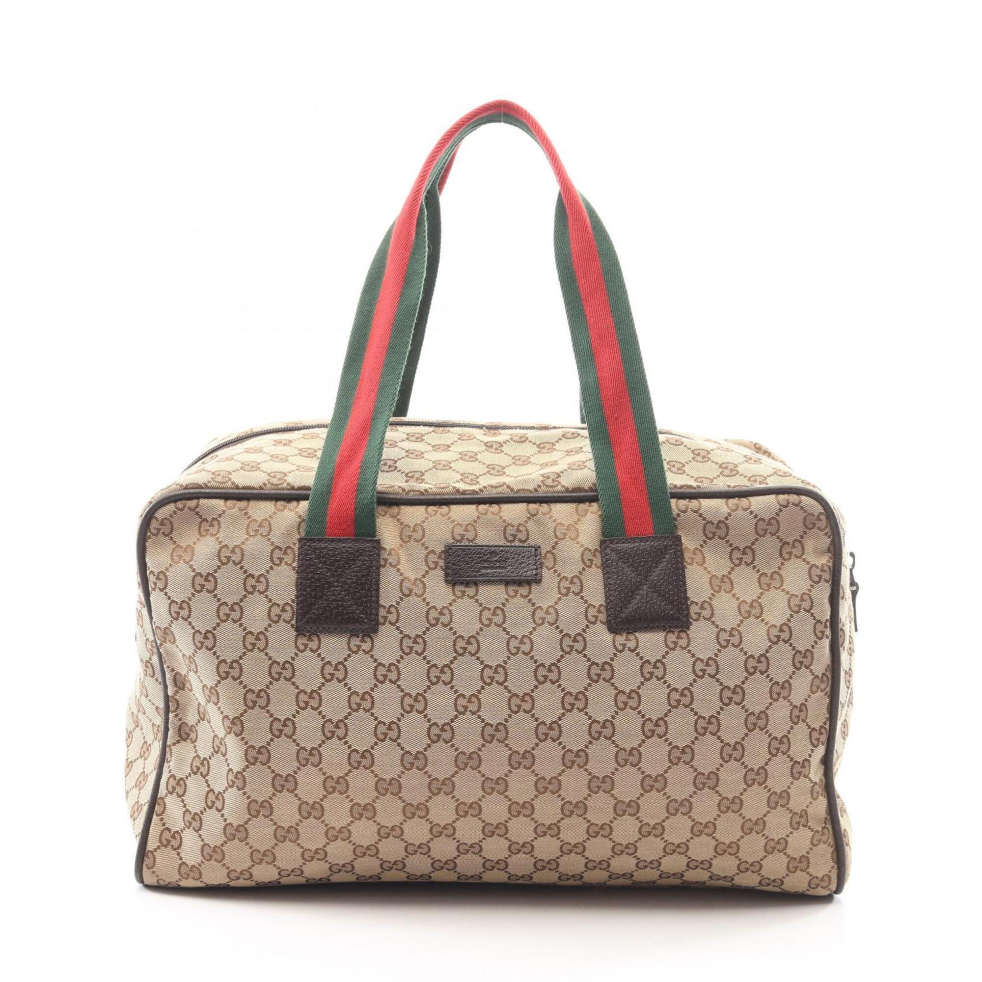 Gucci Beige Brown Gg Canvas Leather Boston Bag Handbag (Pre-Owned)