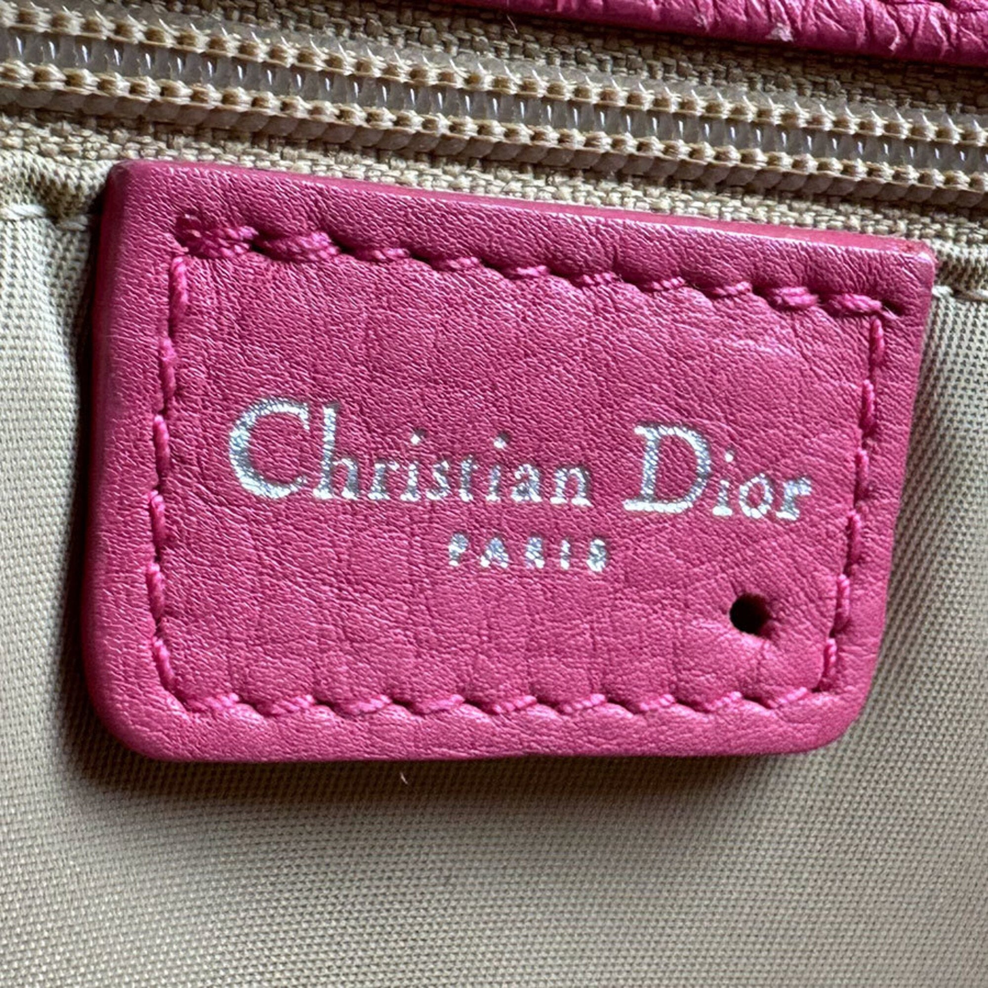 Christian Dior Brown Pink Canvas Leather Handbag (Pre-Owned)