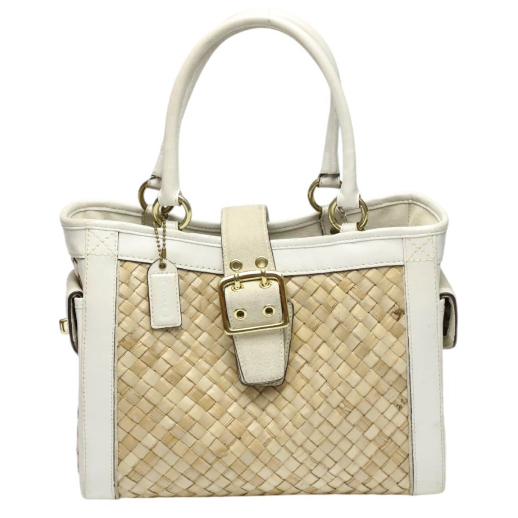 Coach White Leather Handbag Tote Bag (Pre-Owned)