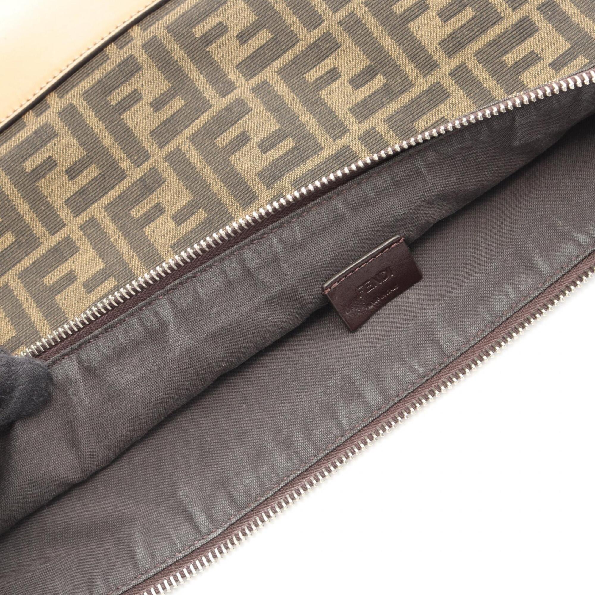 Fendi Beige Brown Leather Canvas Handbag Shoulder Bag (Pre-Owned)