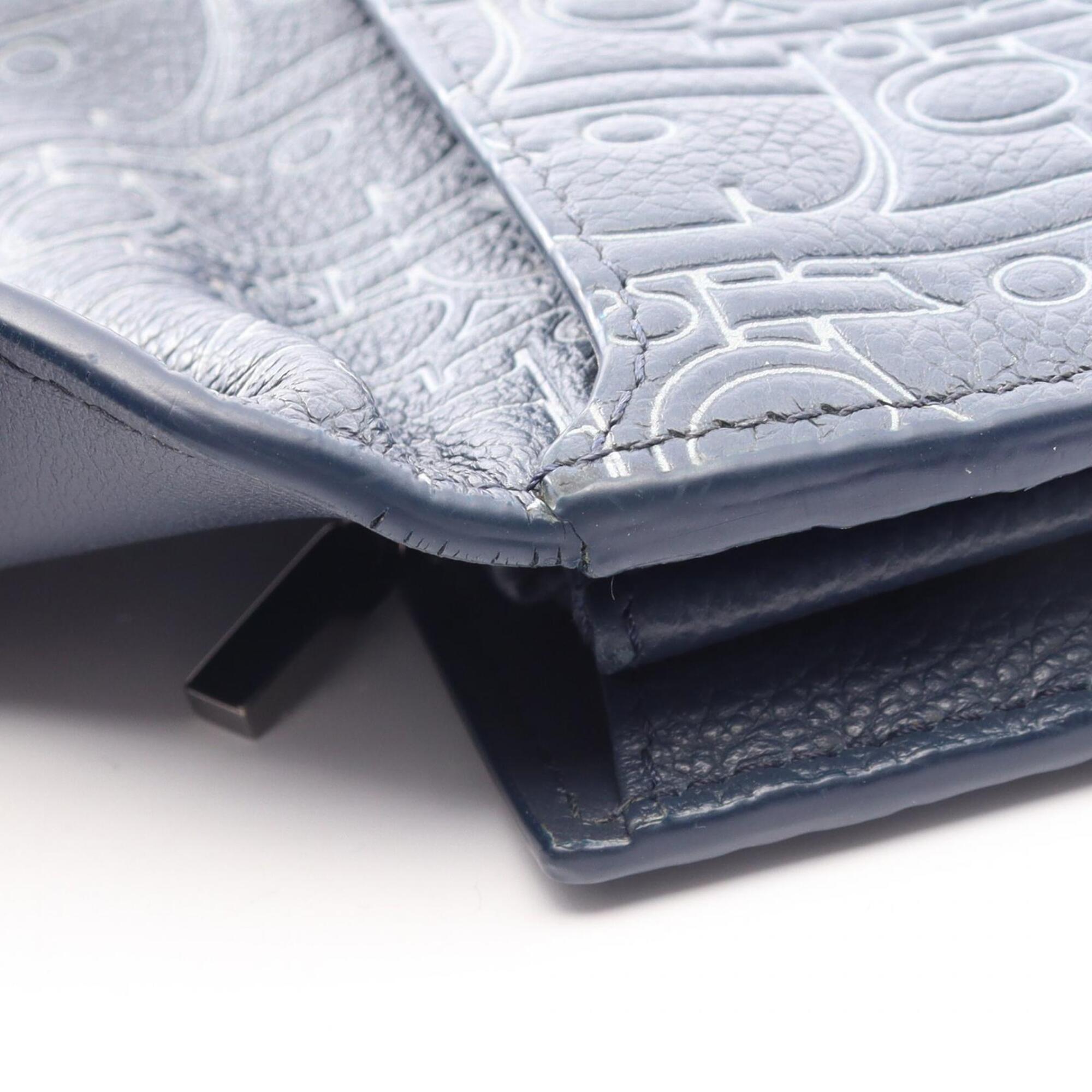 Christian Dior Navy Leather Long Wallet (Bi-Fold) (Pre-Owned)