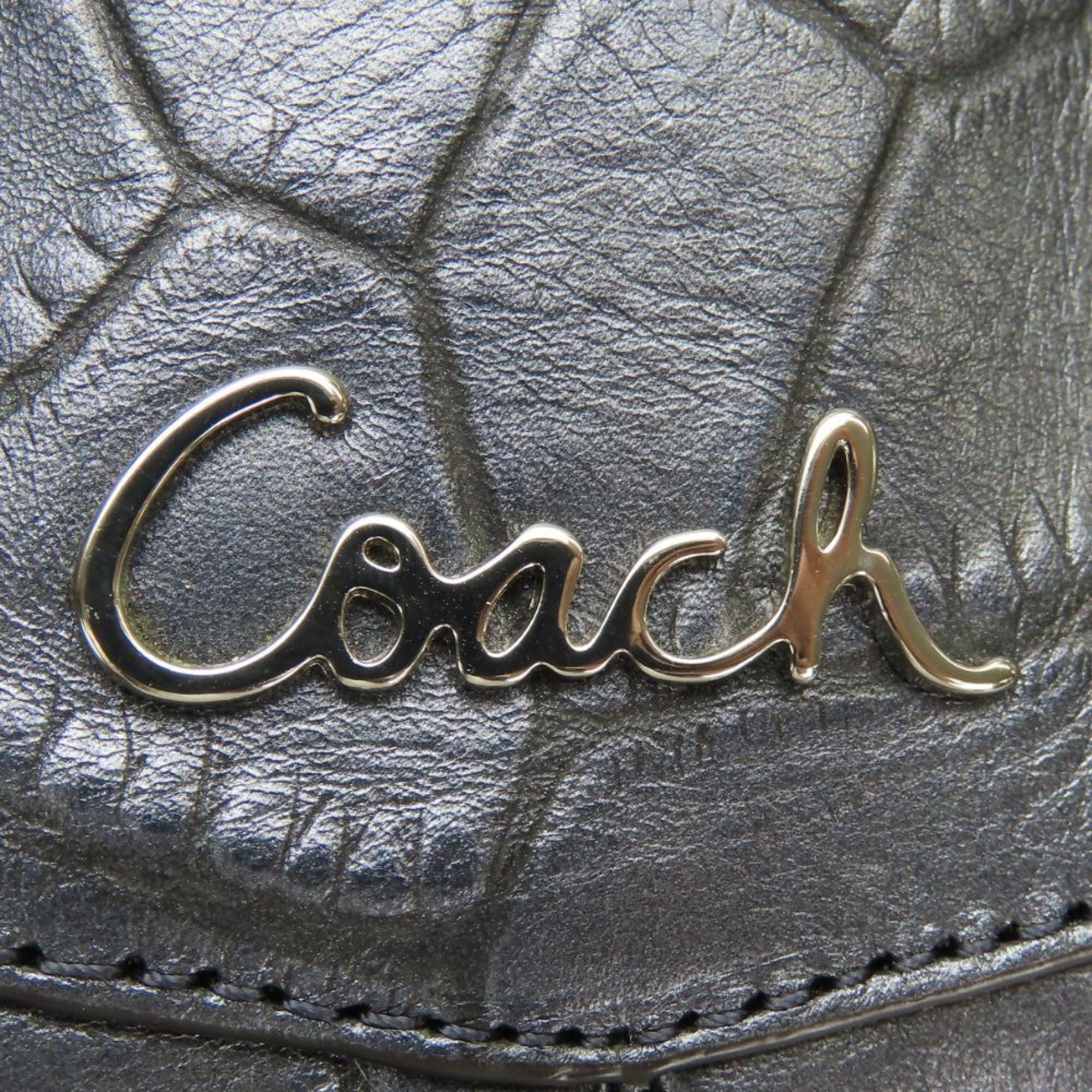 Coach Gray Metallic Navy Leather Tote Bag (Pre-Owned)