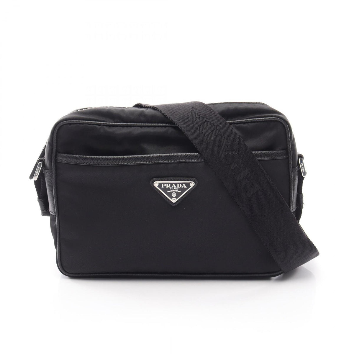 Prada Black Nylon Leather Handbag Shoulder Bag (Pre-Owned)
