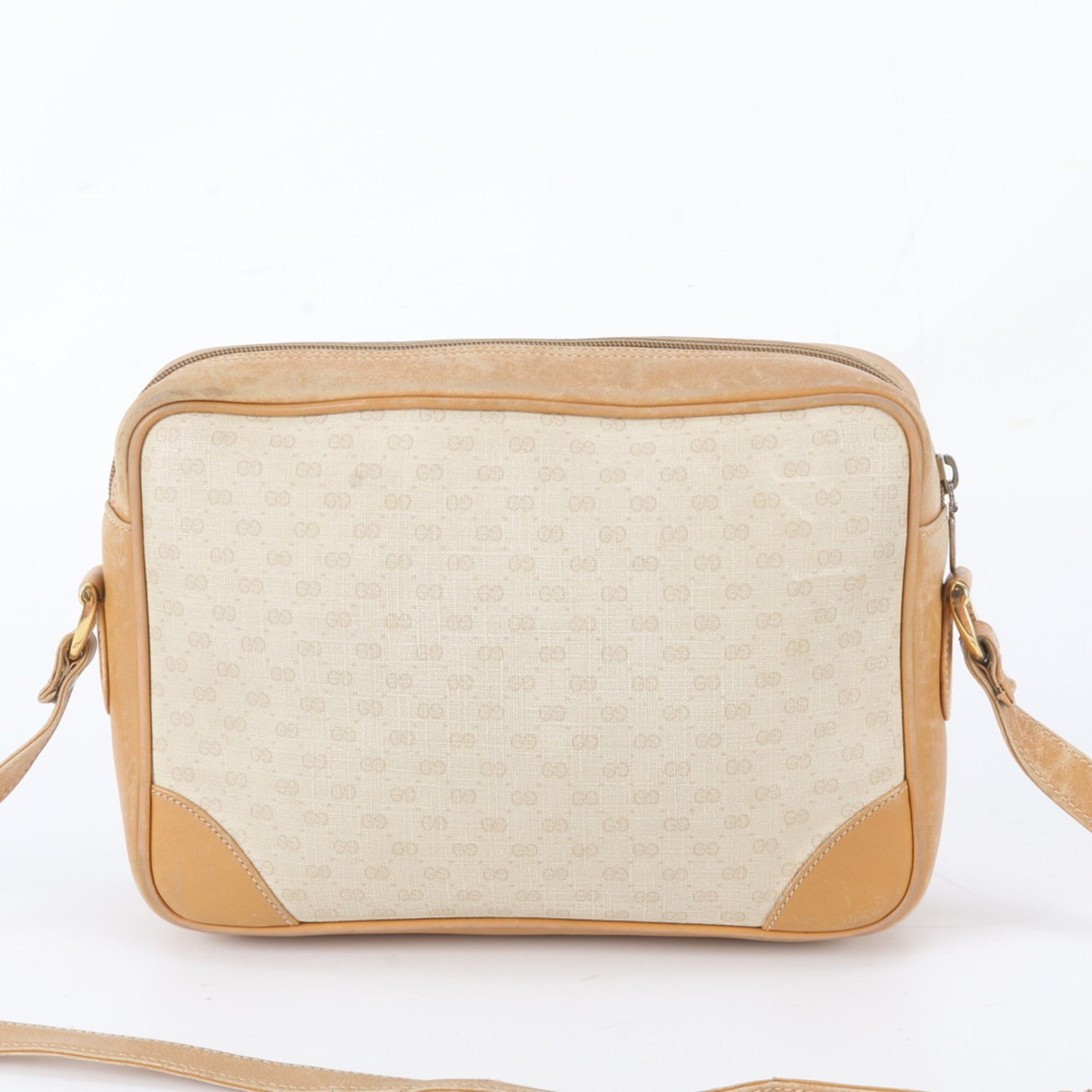 Gucci Beige Brown Leather Coated Canvas Crossbody Bag Shoulder Bag (Pre-Owned)