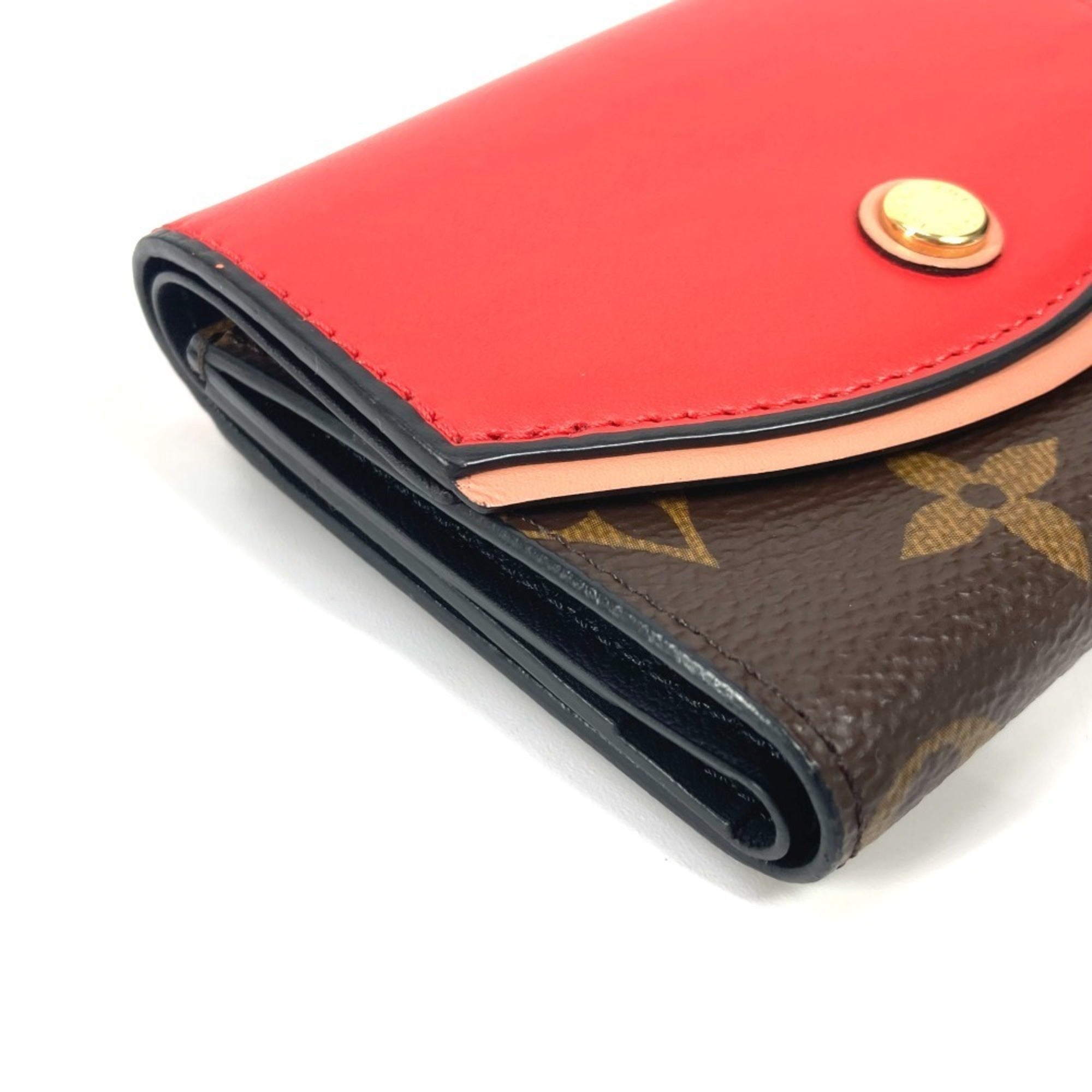 Louis Vuitton Brown Monogram Red Color Monogram Leather Wallet (Tri-Fold) (Pre-Owned)