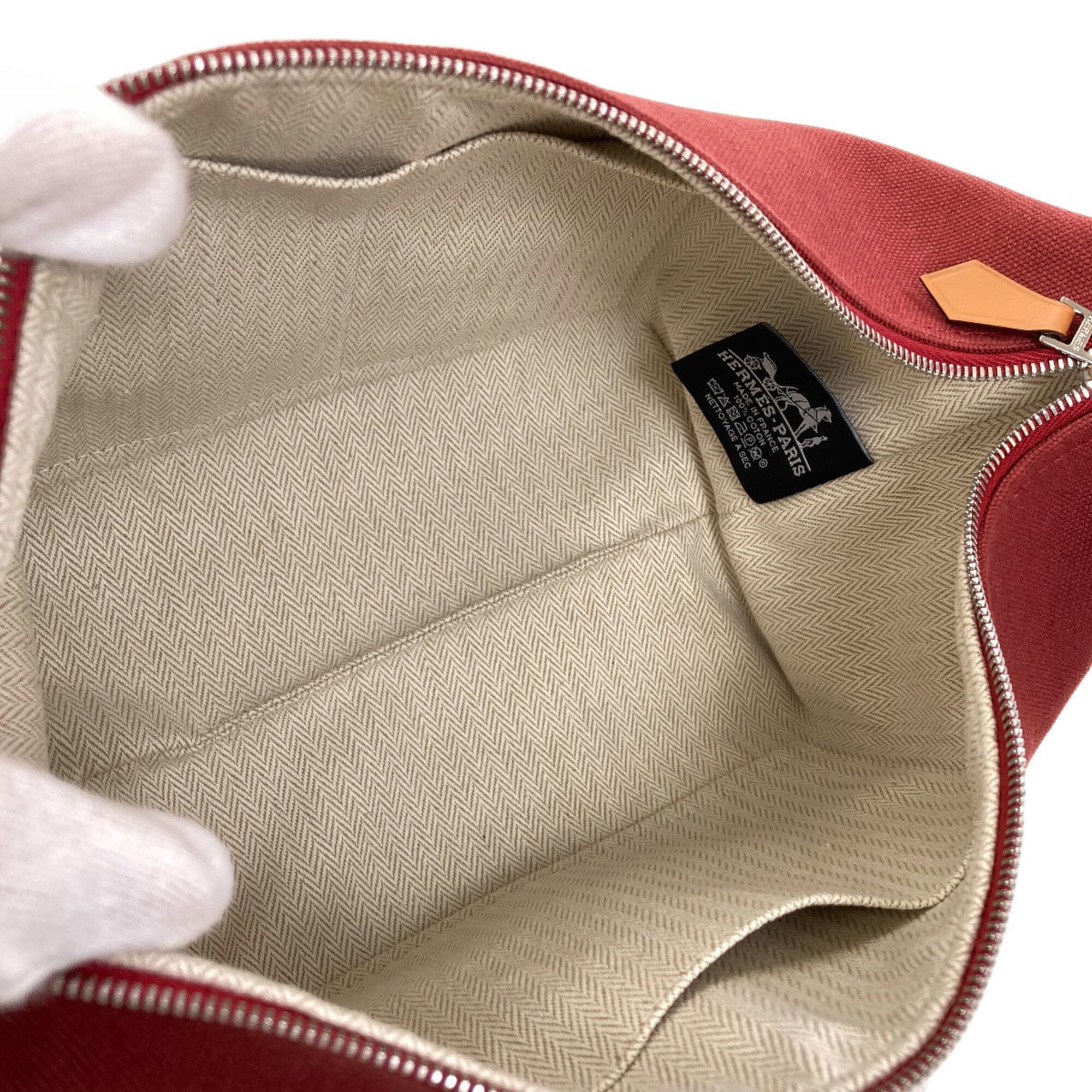 Hermes Red Color Canvas Handbag (Pre-Owned)
