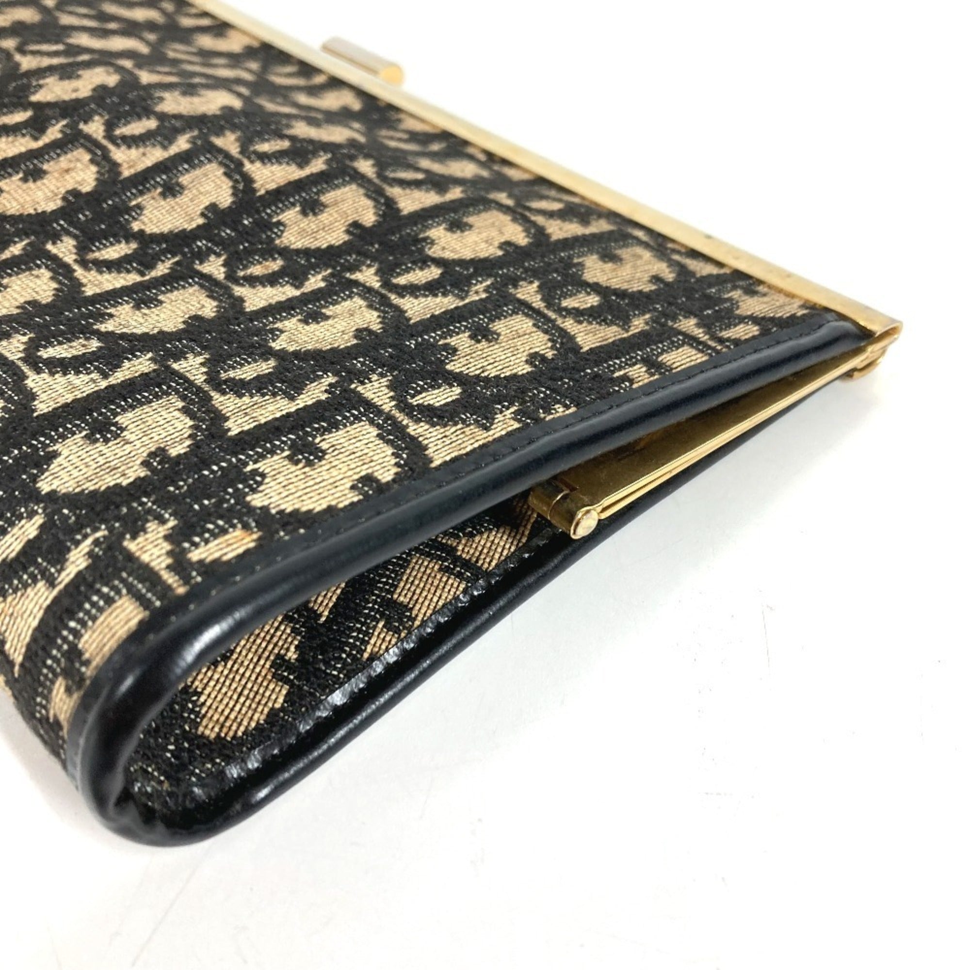 Christian Dior Gold Navy Leather Canvas Clutch Bag Handbag Pouch (Pre-Owned)