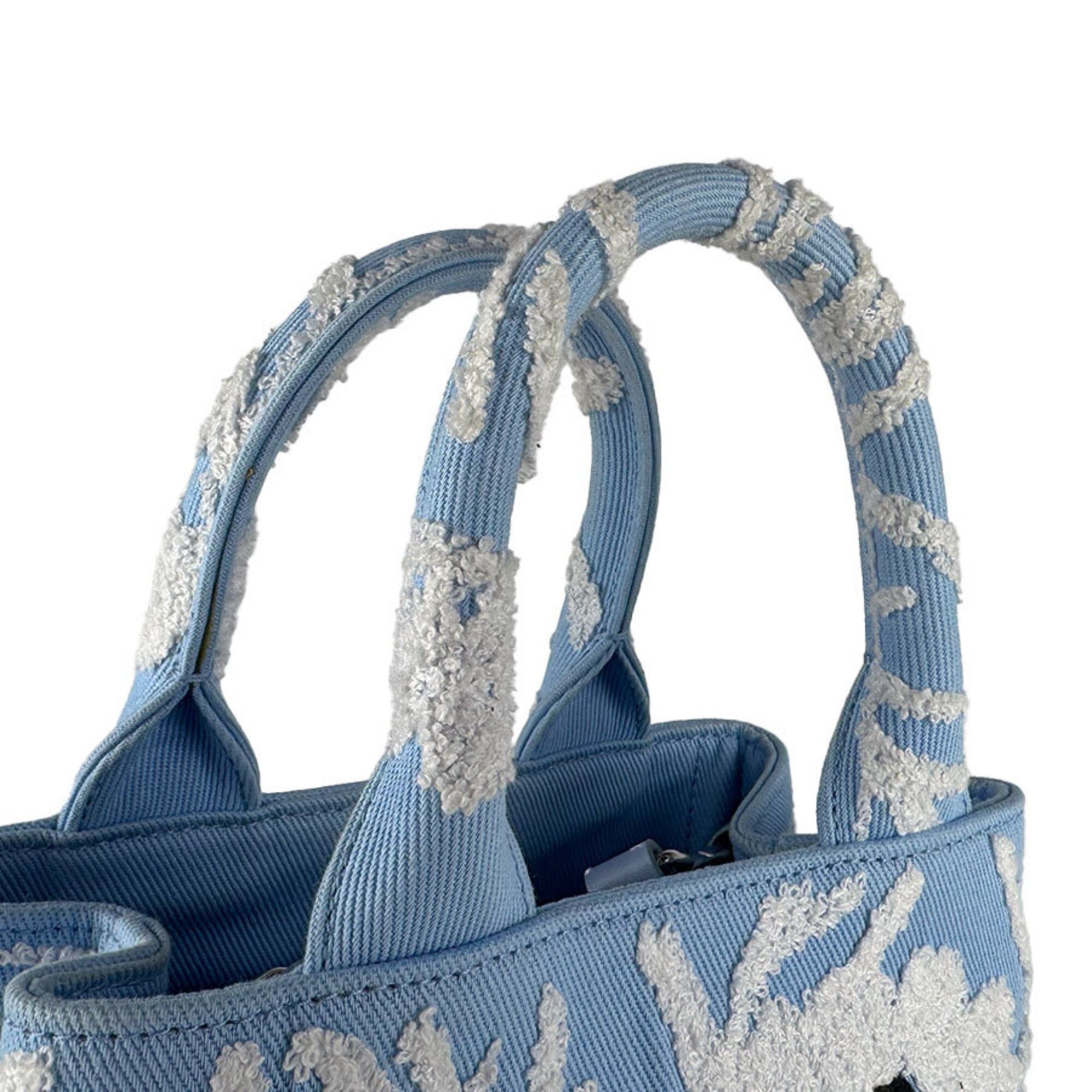 Prada Blue White Canvas Pile Fabric Handbag Shoulder Bag (Pre-Owned)