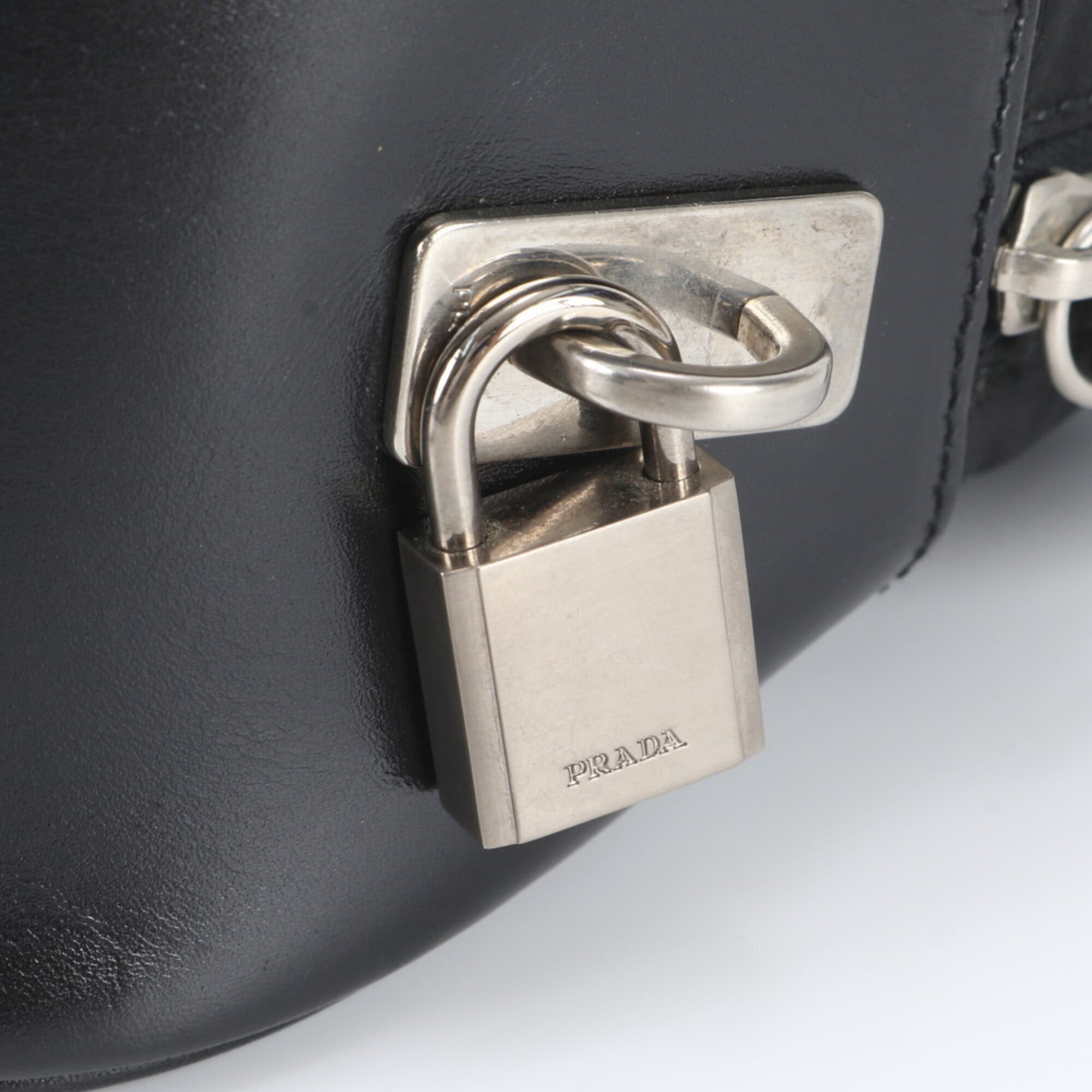 Prada Black Leather Nylon Handbag Tote Bag (Pre-Owned)