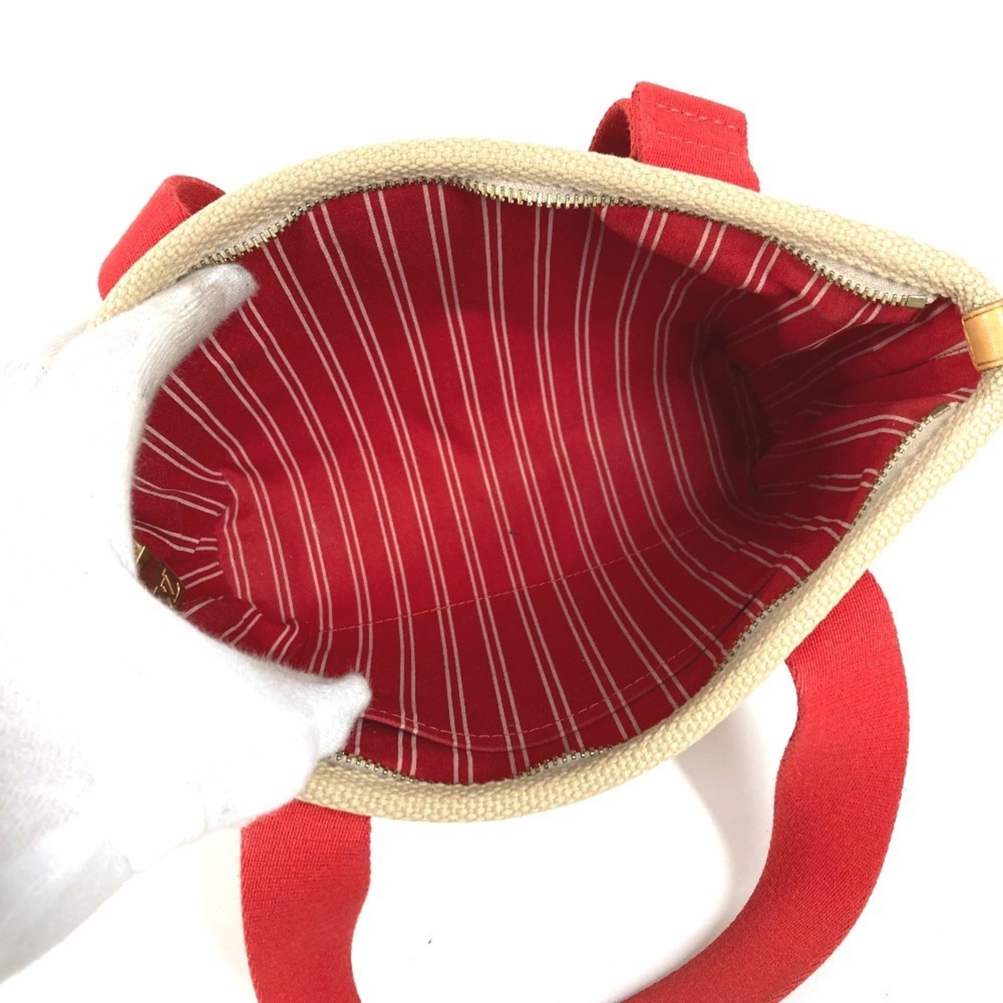 Louis Vuitton Beige Galle Red Color Cotton Handbag Tote Bag (Pre-Owned)
