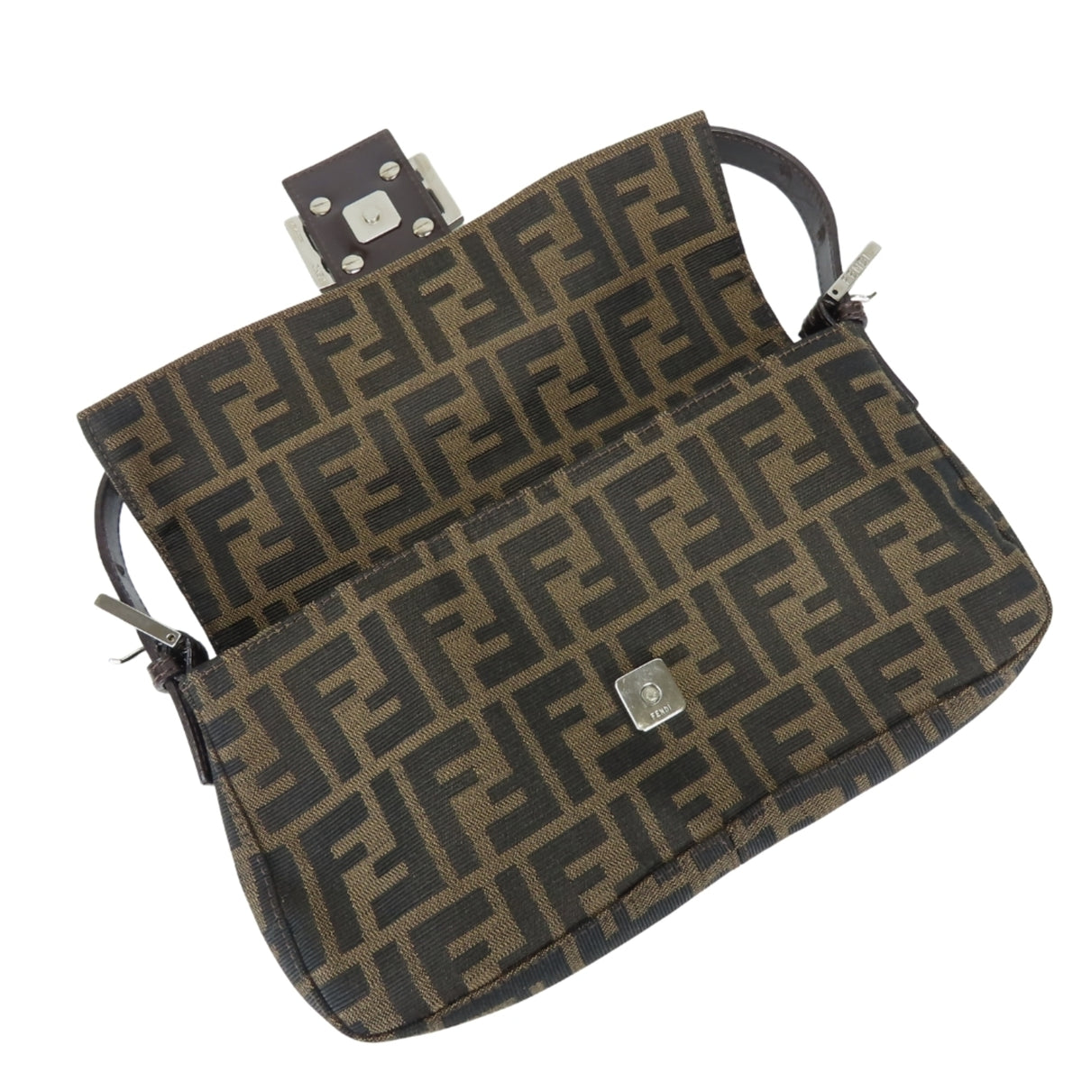 Fendi Black Brown Canvas Leather Handbag (Pre-Owned)