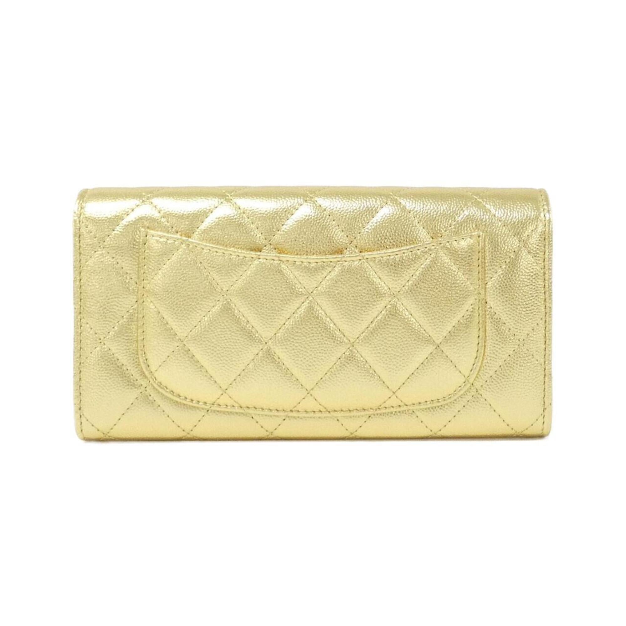 Chanel Gold Grained Calfskin Long Wallet (Bi-Fold) (Pre-Owned)
