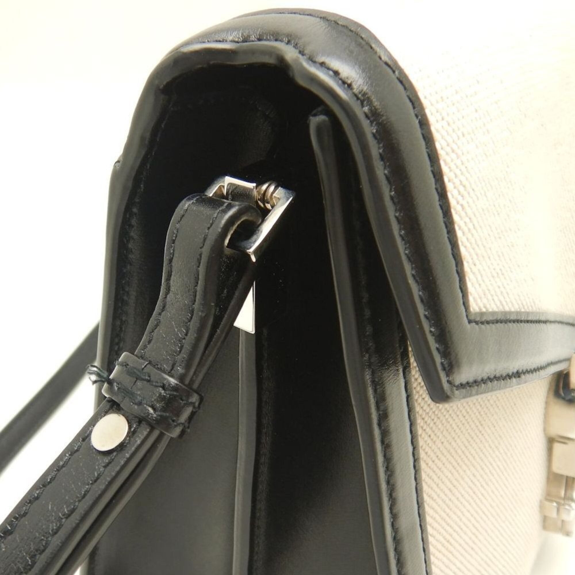 Saint Laurent Beige Black Canvas Leather Handbag (Pre-Owned)