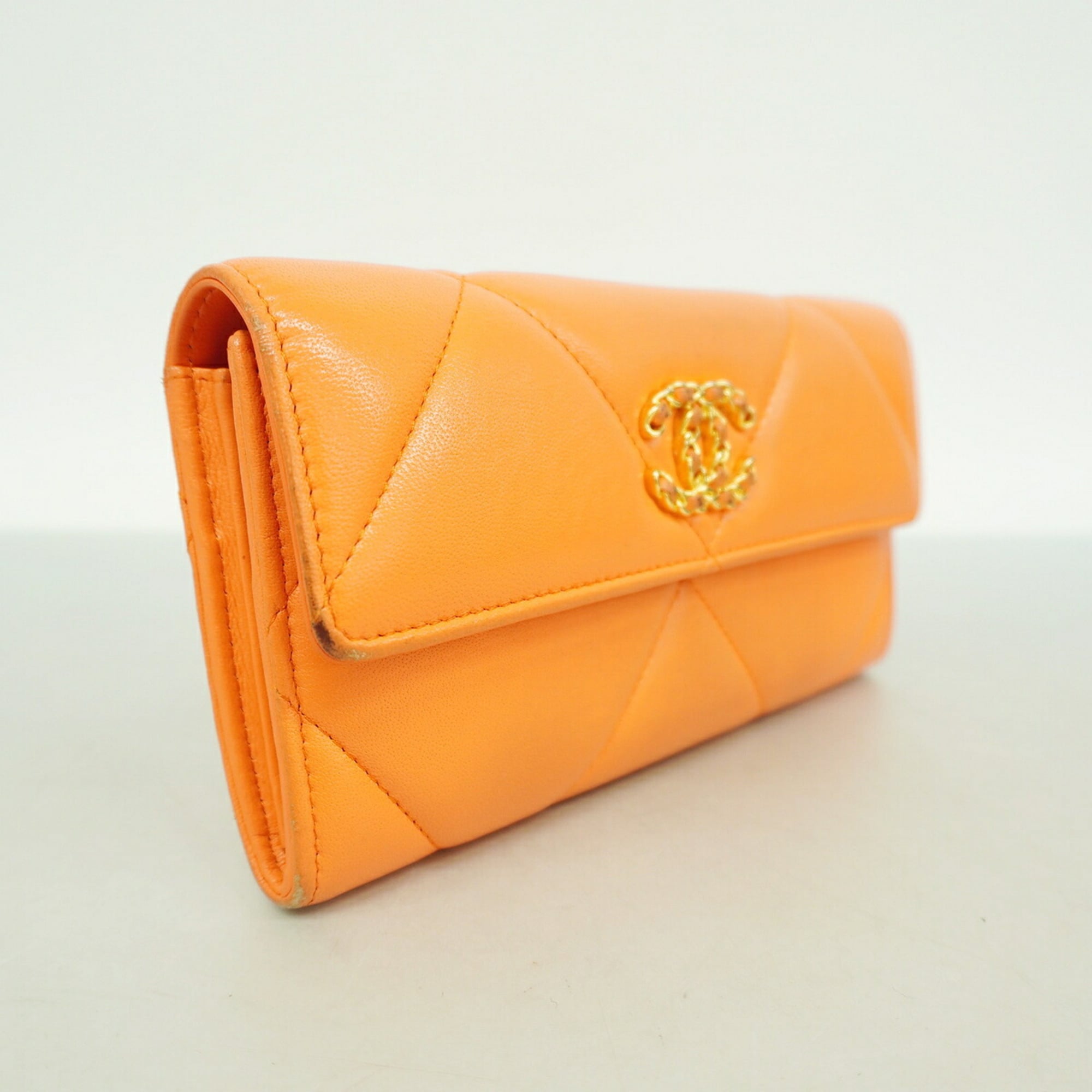 Chanel Orange Leather Long Wallet (Bi-Fold) (Pre-Owned)
