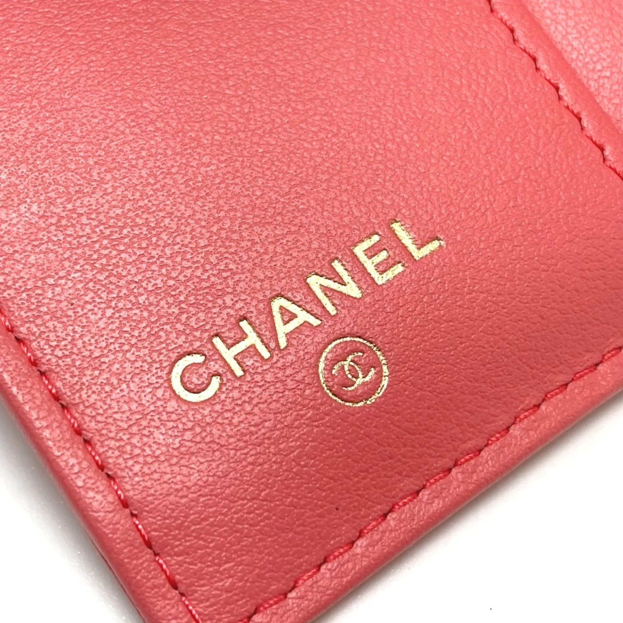 Chanel Salmon Pink Grained Calfskin Wallet (Tri-Fold) (Pre-Owned)