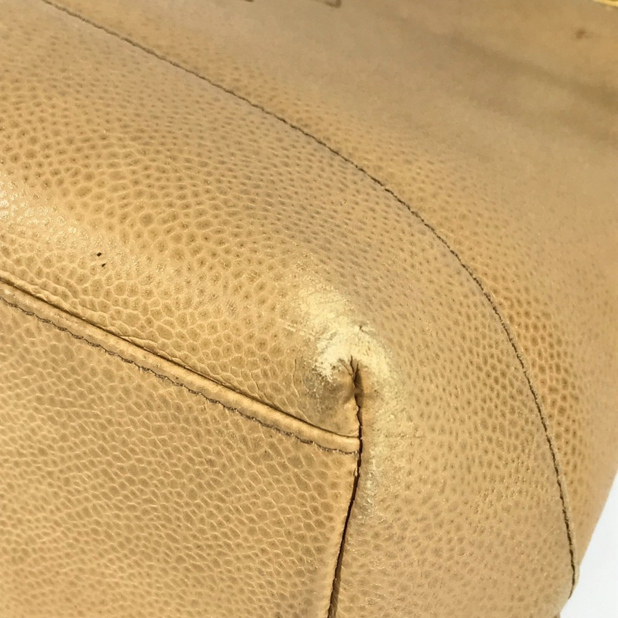 Chanel Beige Grained Calfskin Shoulder Bag Tote Bag (Pre-Owned)