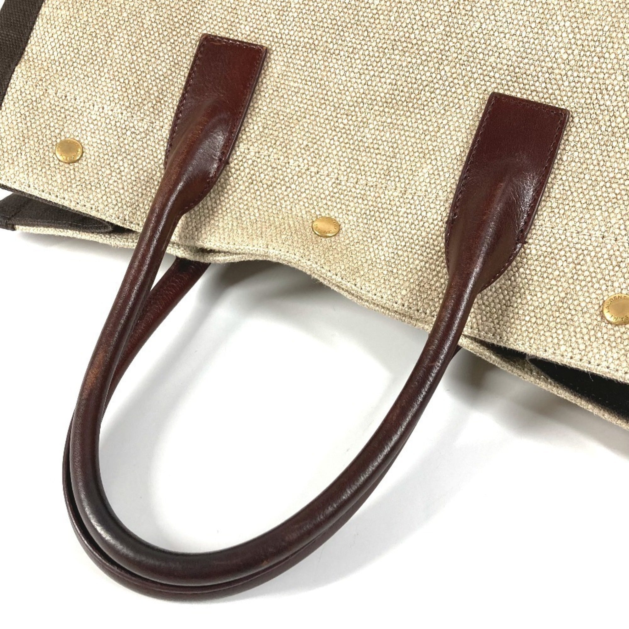 Yves Saint Laurent Beige Brown Linen Leather Handbag Shoulder Bag Tote Bag (Pre-Owned)