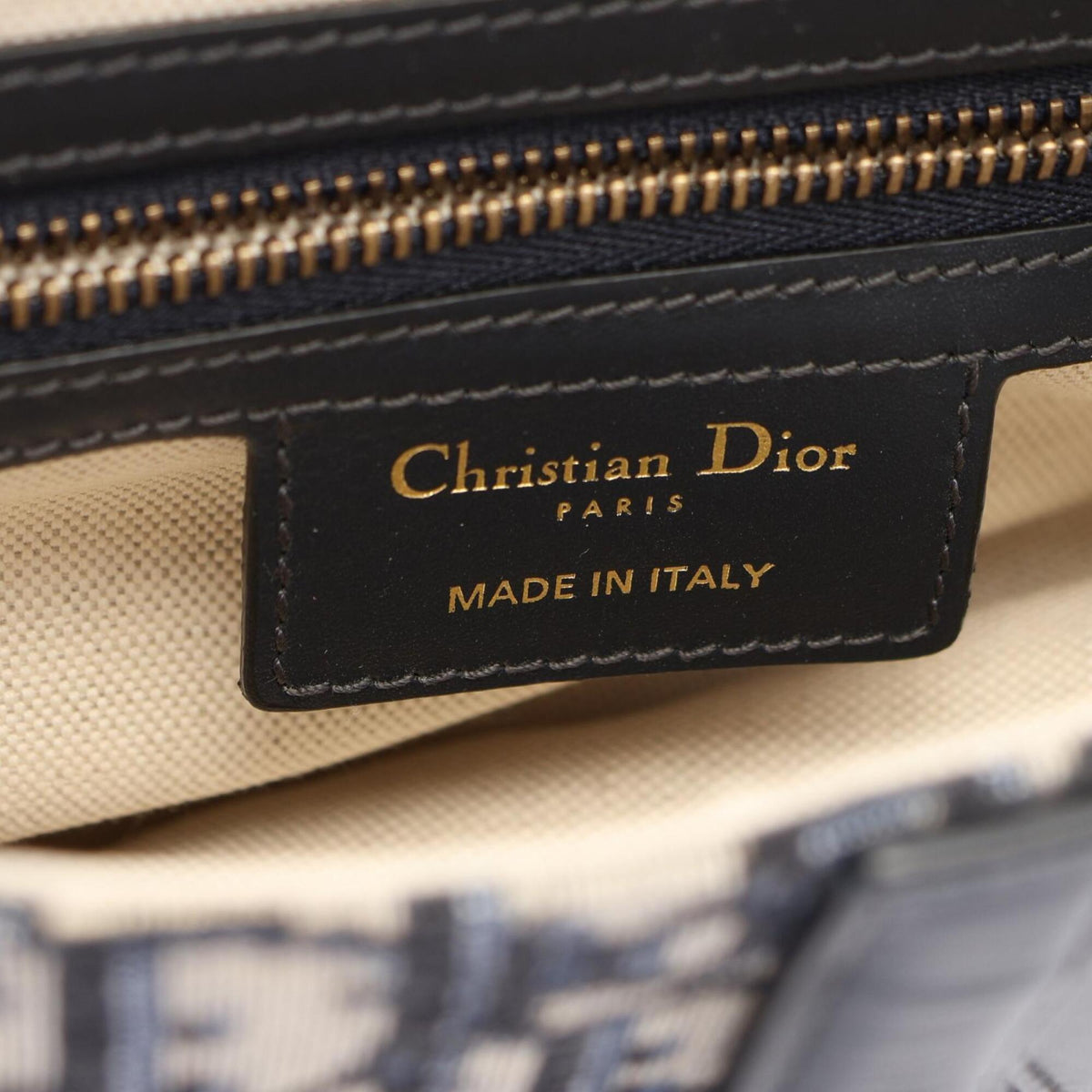Christian Dior Ivory Navy Canvas Leather Saddle Bag (Pre-Owned)