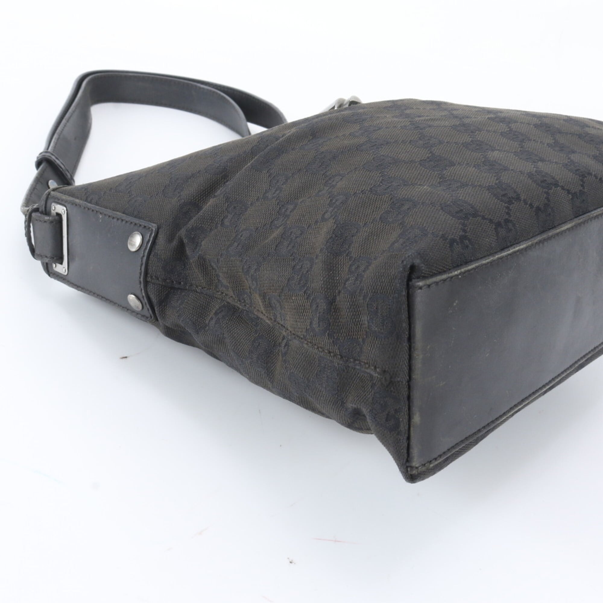 Gucci Black Leather Canvas Shoulder Bag Tote Bag (Pre-Owned)