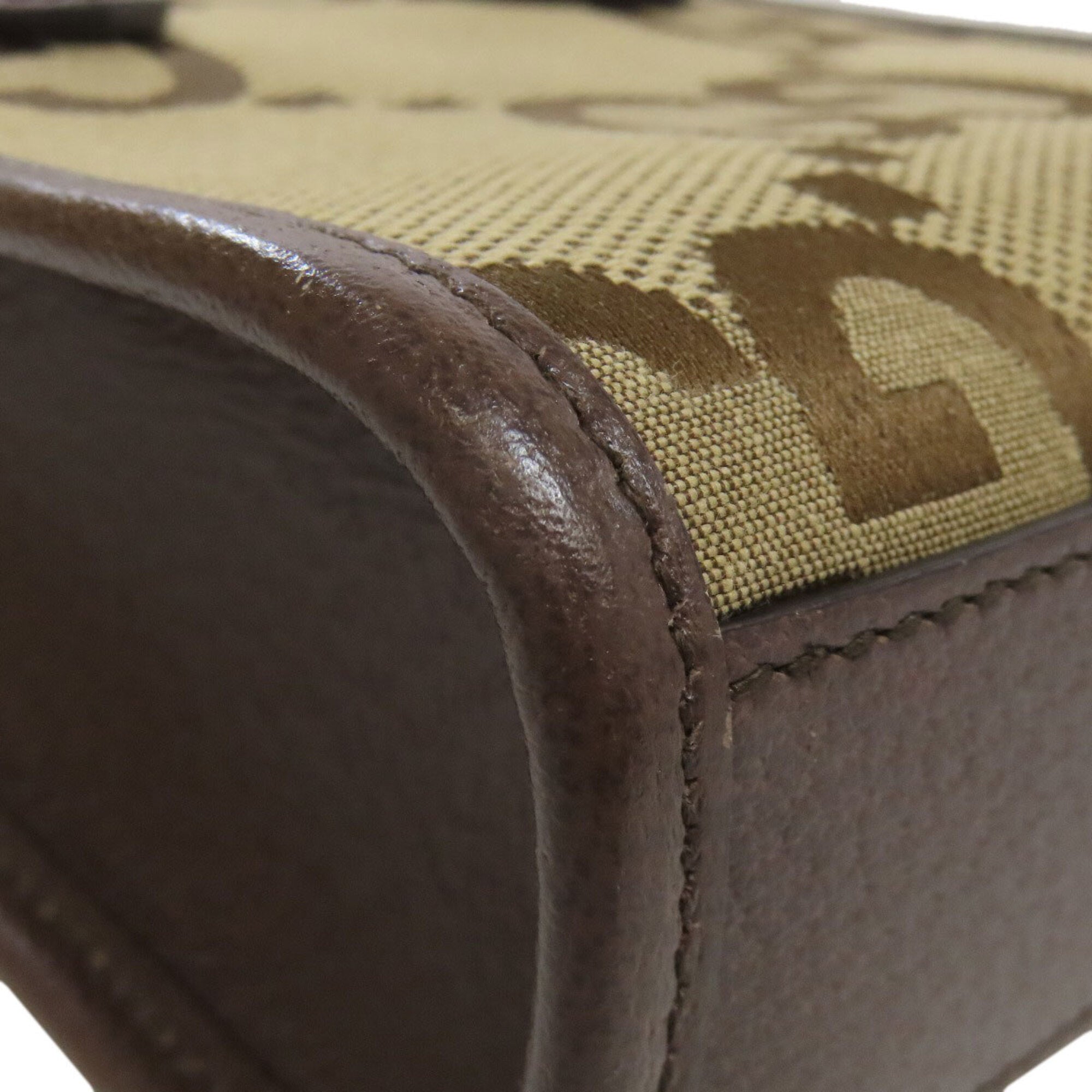 Gucci Brown Canvas Leather Handbag Tote Bag (Pre-Owned)