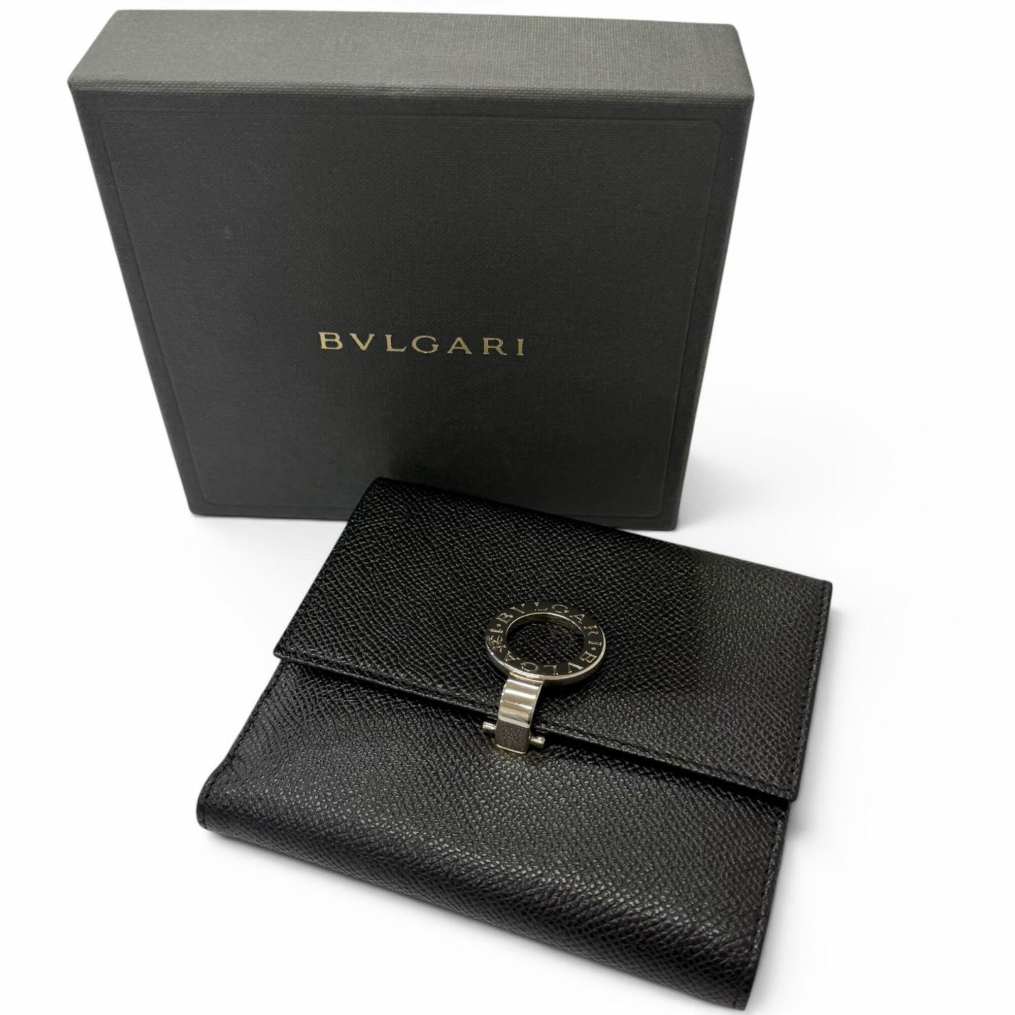 Bvlgari Silver Black Leather Wallet (Bi-Fold) (Pre-Owned)