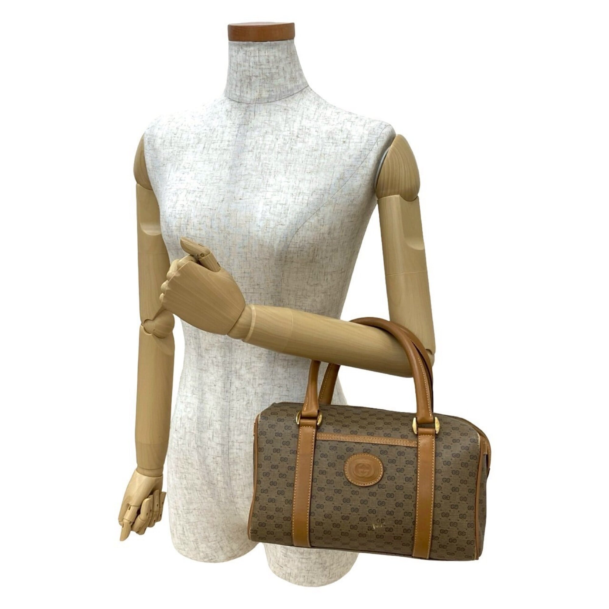 Gucci Brown Leather Pvc Boston Bag Handbag (Pre-Owned)
