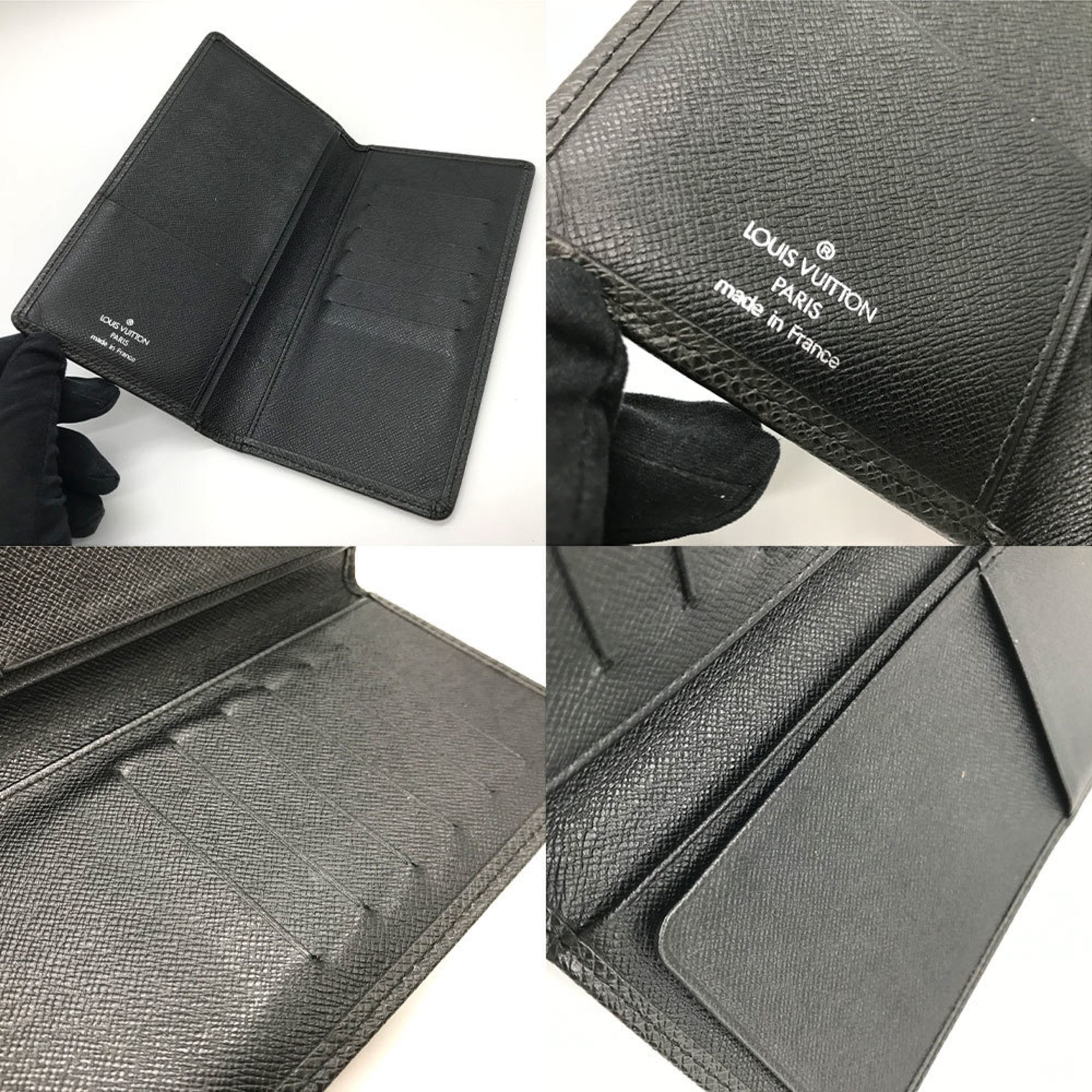 Louis Vuitton Black Noir Taiga Leather Long Bill Wallet (Bi-Fold) (Pre-Owned)