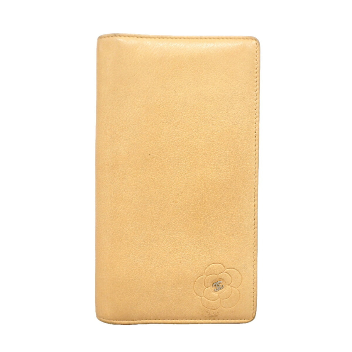 Chanel Beige Leather Long Wallet (Bi-Fold) (Pre-Owned)