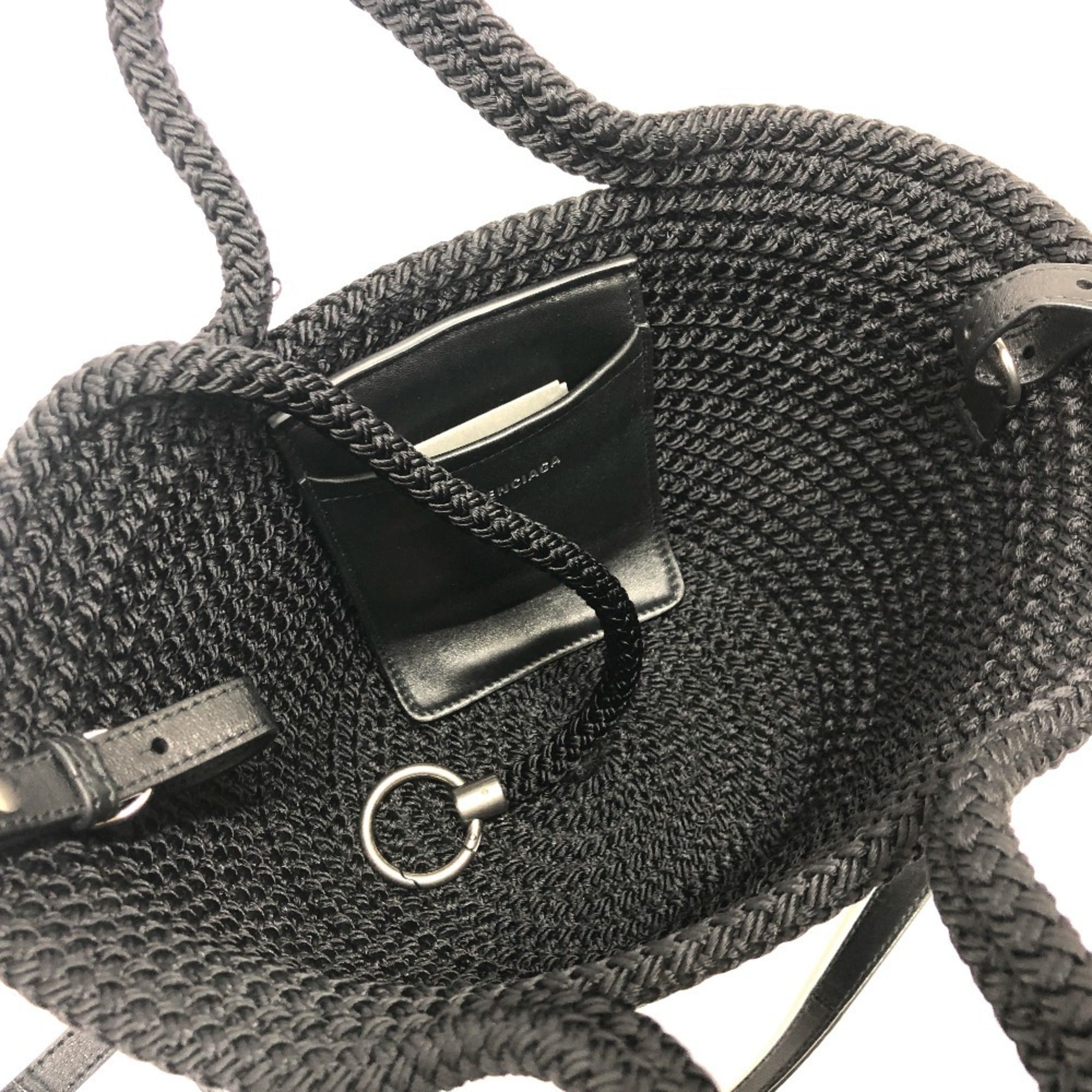 Balenciaga Black Nylon Leather Basket Shoulder Bag (Pre-Owned)