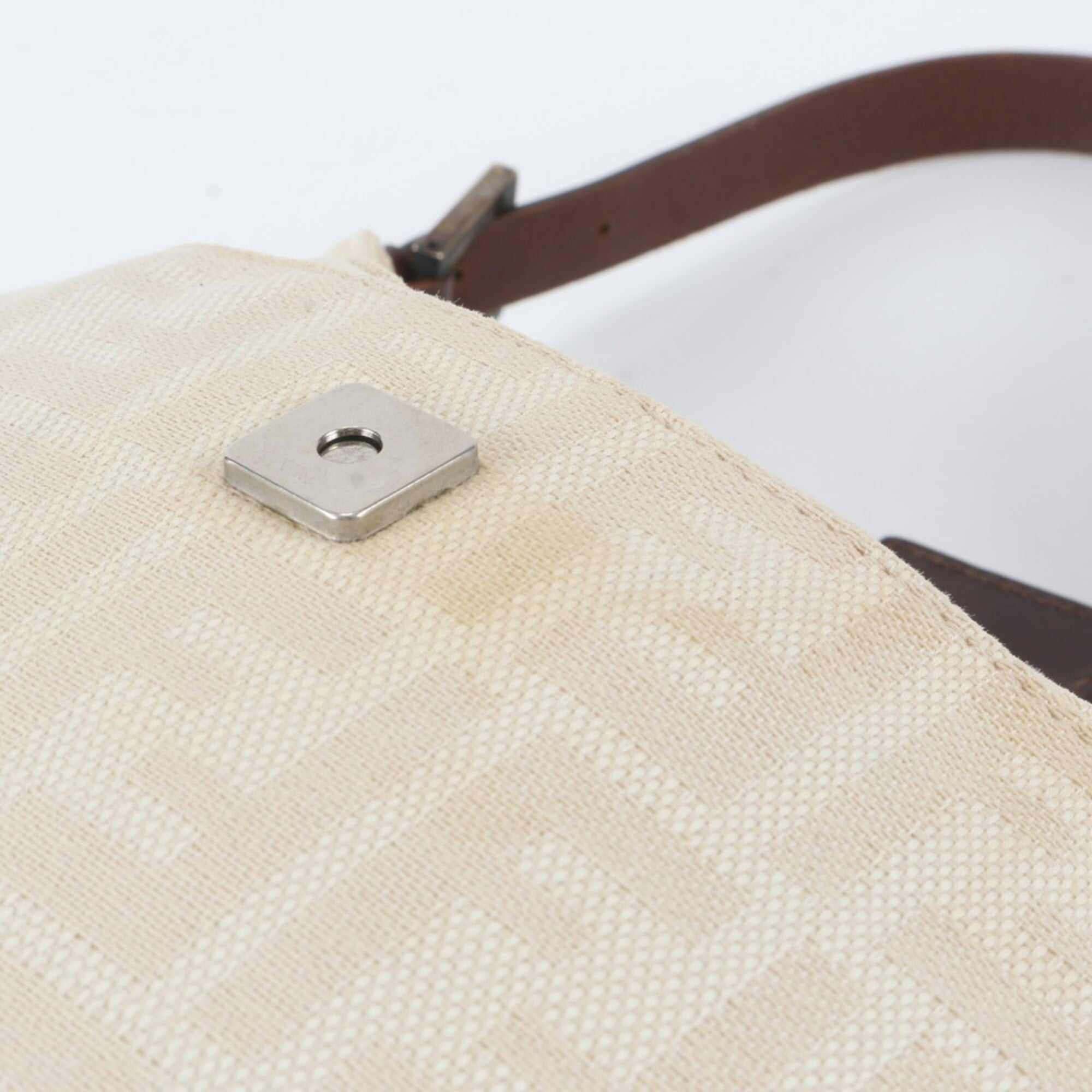 Fendi Brown White Leather Canvas Handbag Shoulder Bag (Pre-Owned)