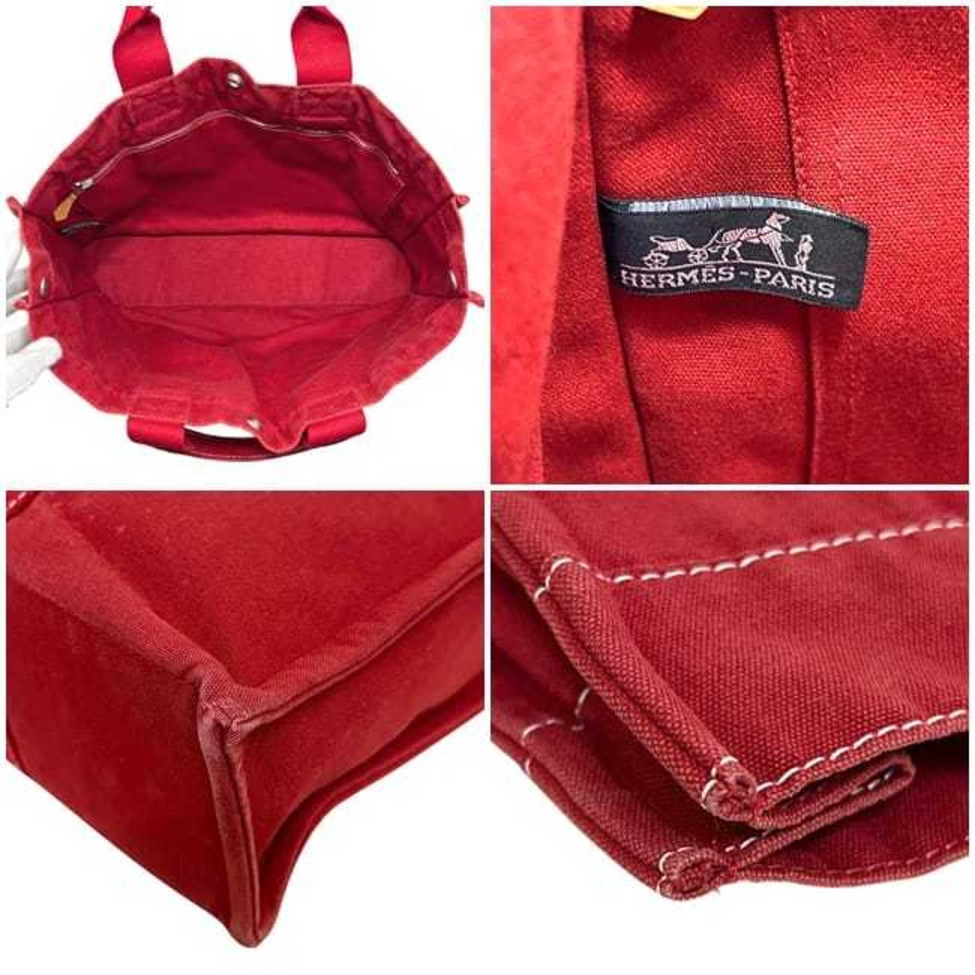 Hermes Red Color Cotton Canvas Tote Bag (Pre-Owned)
