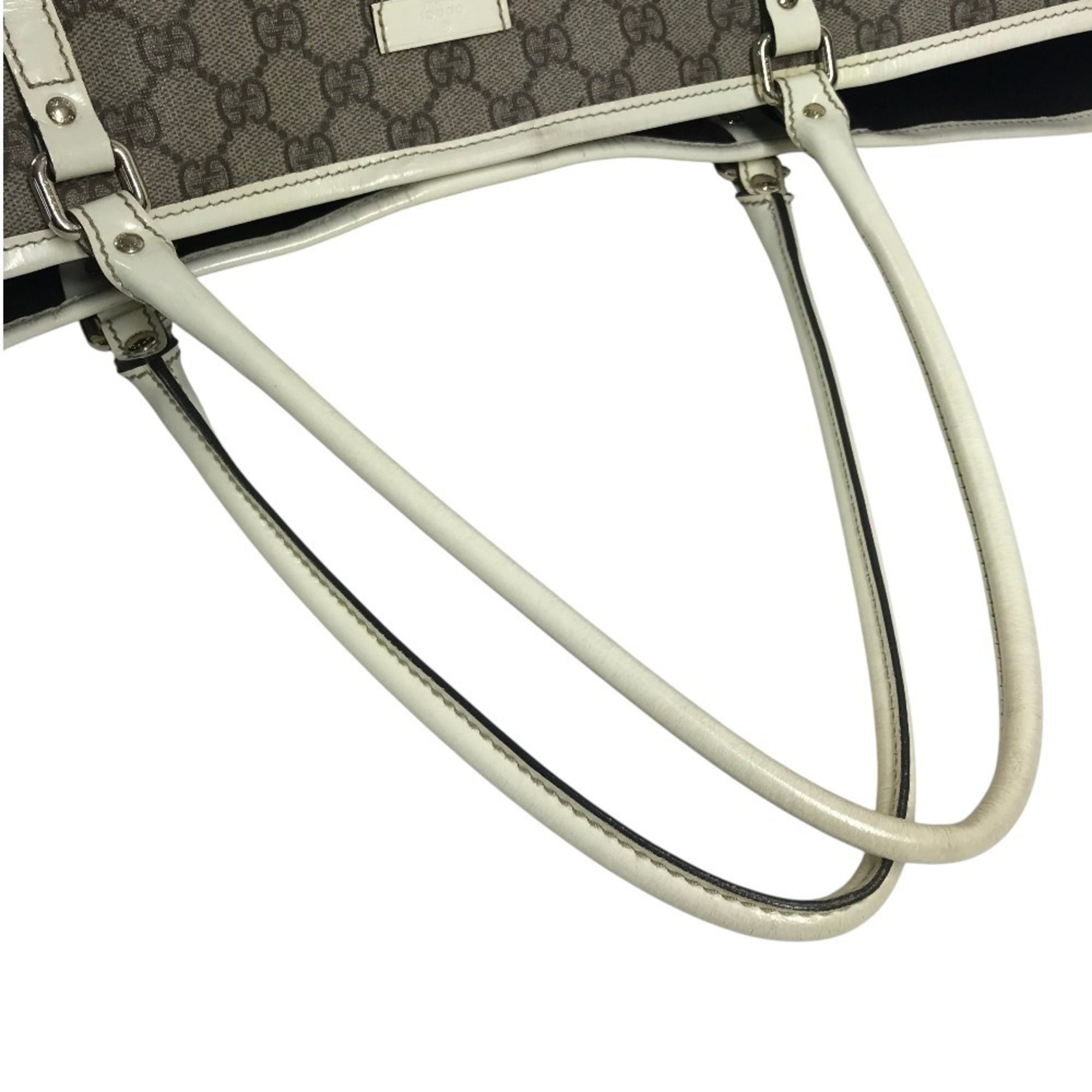 Gucci Beige White Gg Supreme Canvas Leather Shoulder Bag Tote Bag (Pre-Owned)