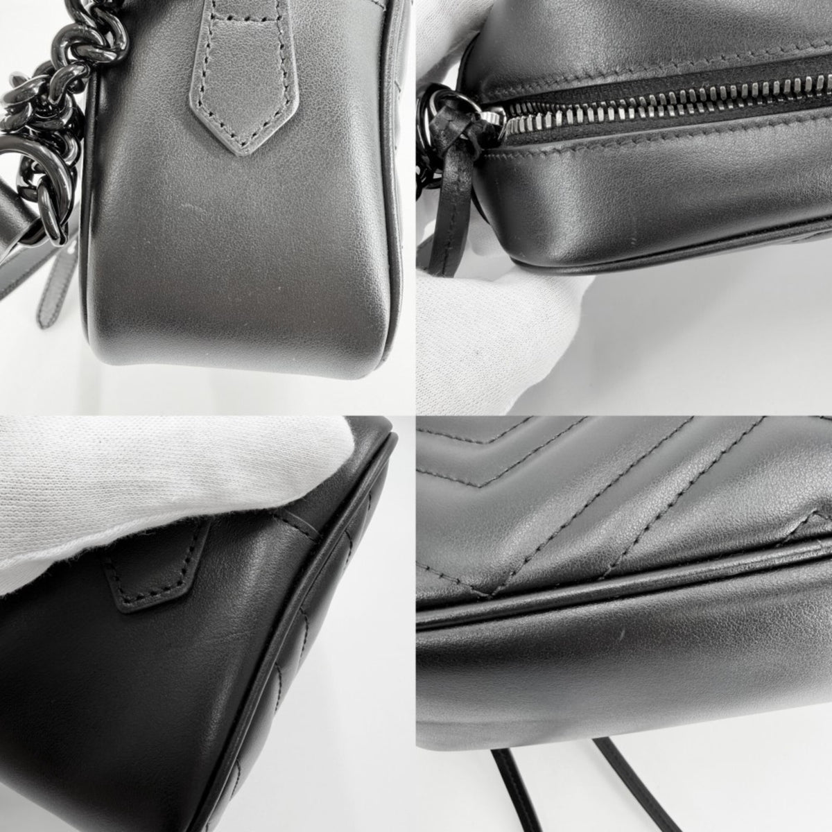Gucci Black White Leather Shoulder Bag (Pre-Owned)