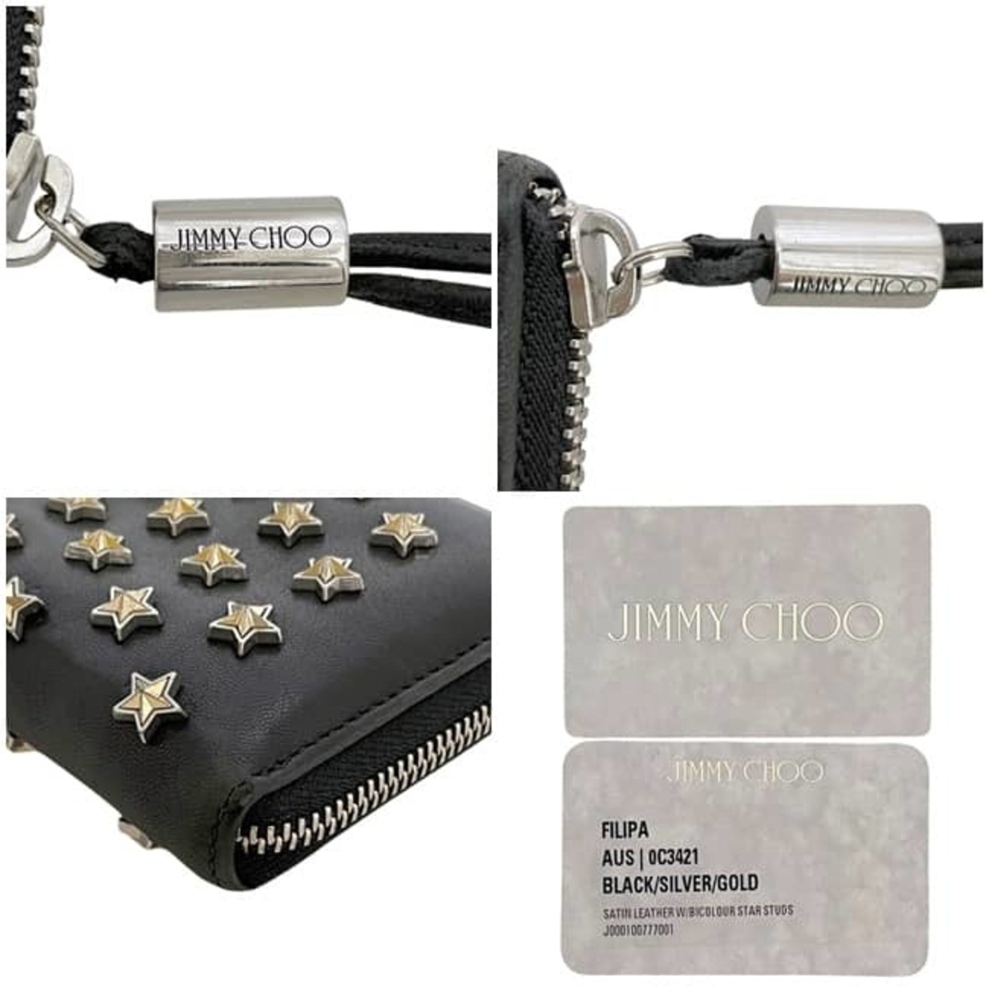 Jimmy Choo Black Leather Long Wallet (Bi-Fold) (Pre-Owned)