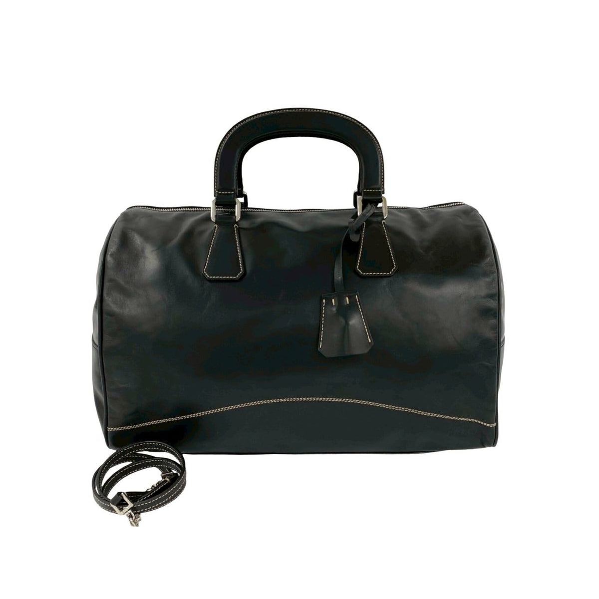 Prada Black Leather Boston Bag Handbag Shoulder Bag (Pre-Owned)