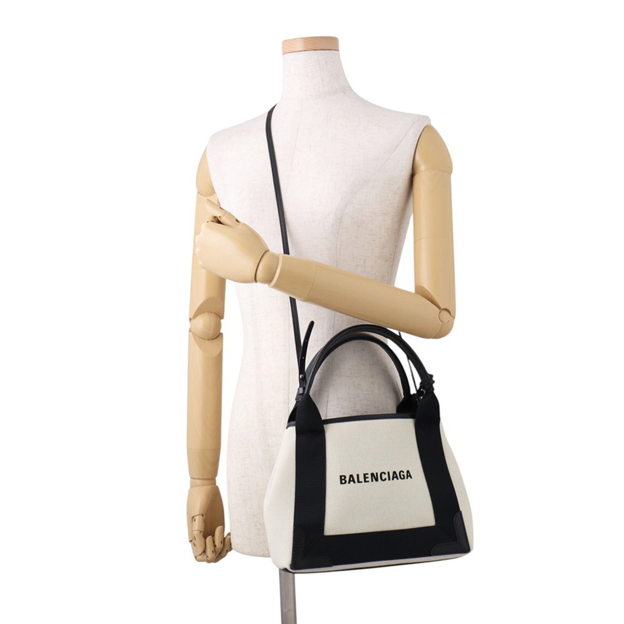 Balenciaga Black White Canvas Leather Handbag Pouch (Pre-Owned)