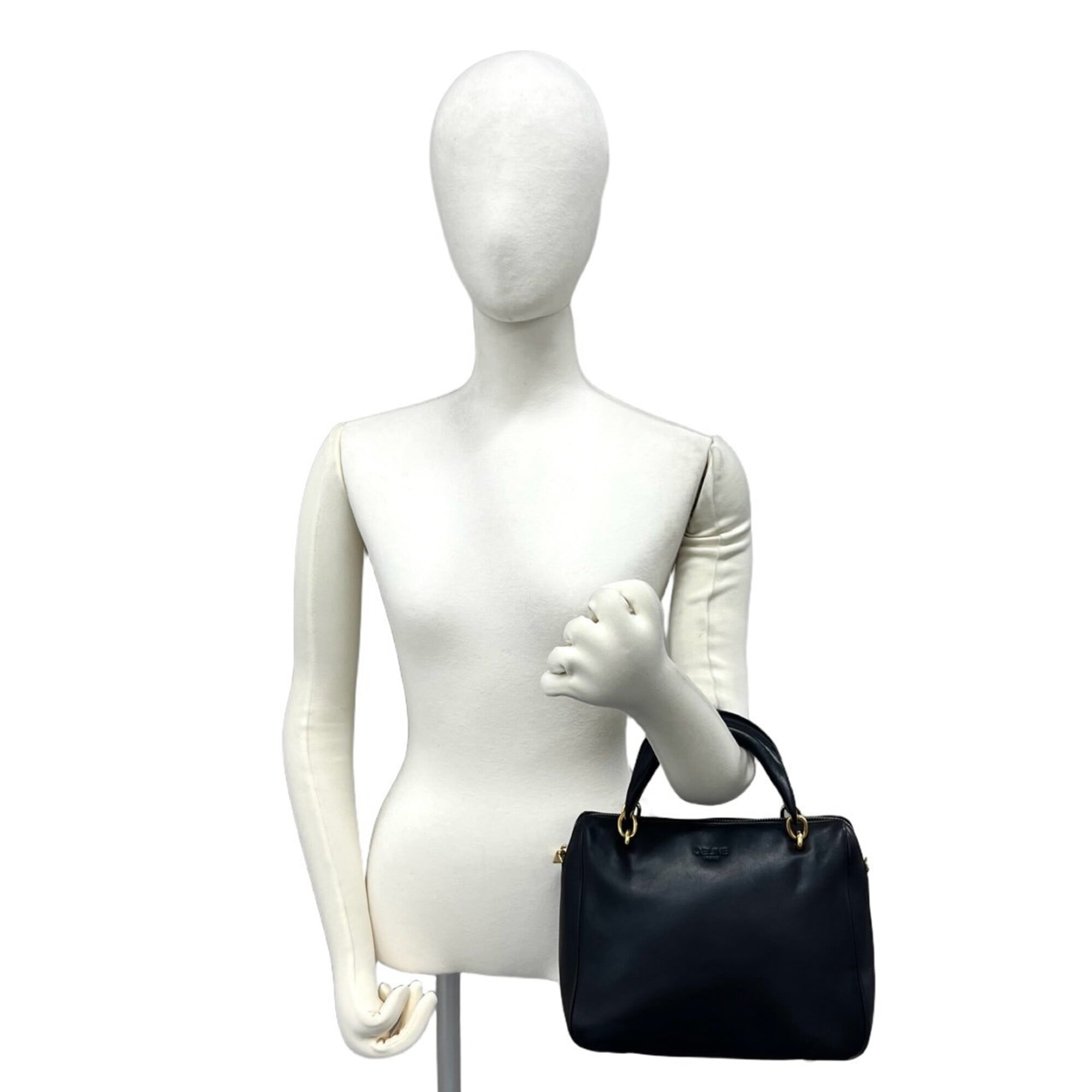 Celine Black Leather Boston Bag Handbag (Pre-Owned)