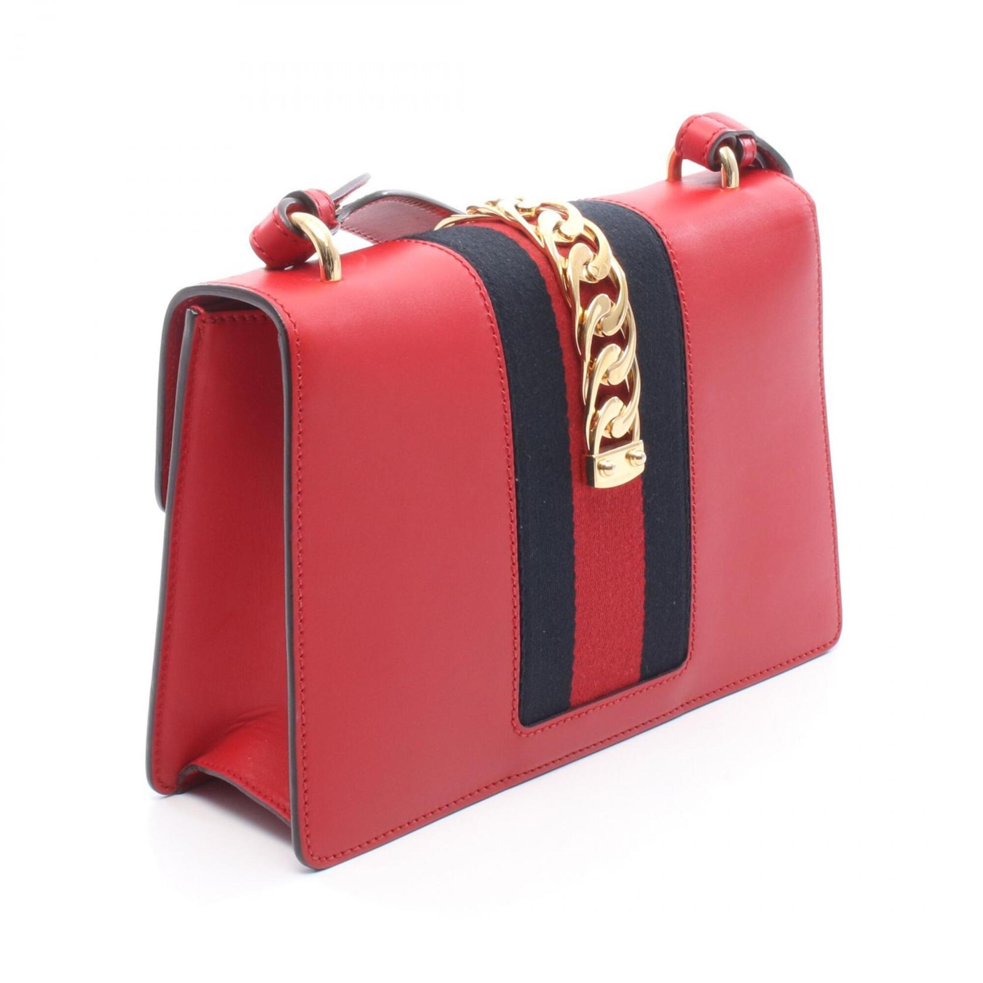 Gucci Red Color Leather Handbag Shoulder Bag (Pre-Owned)