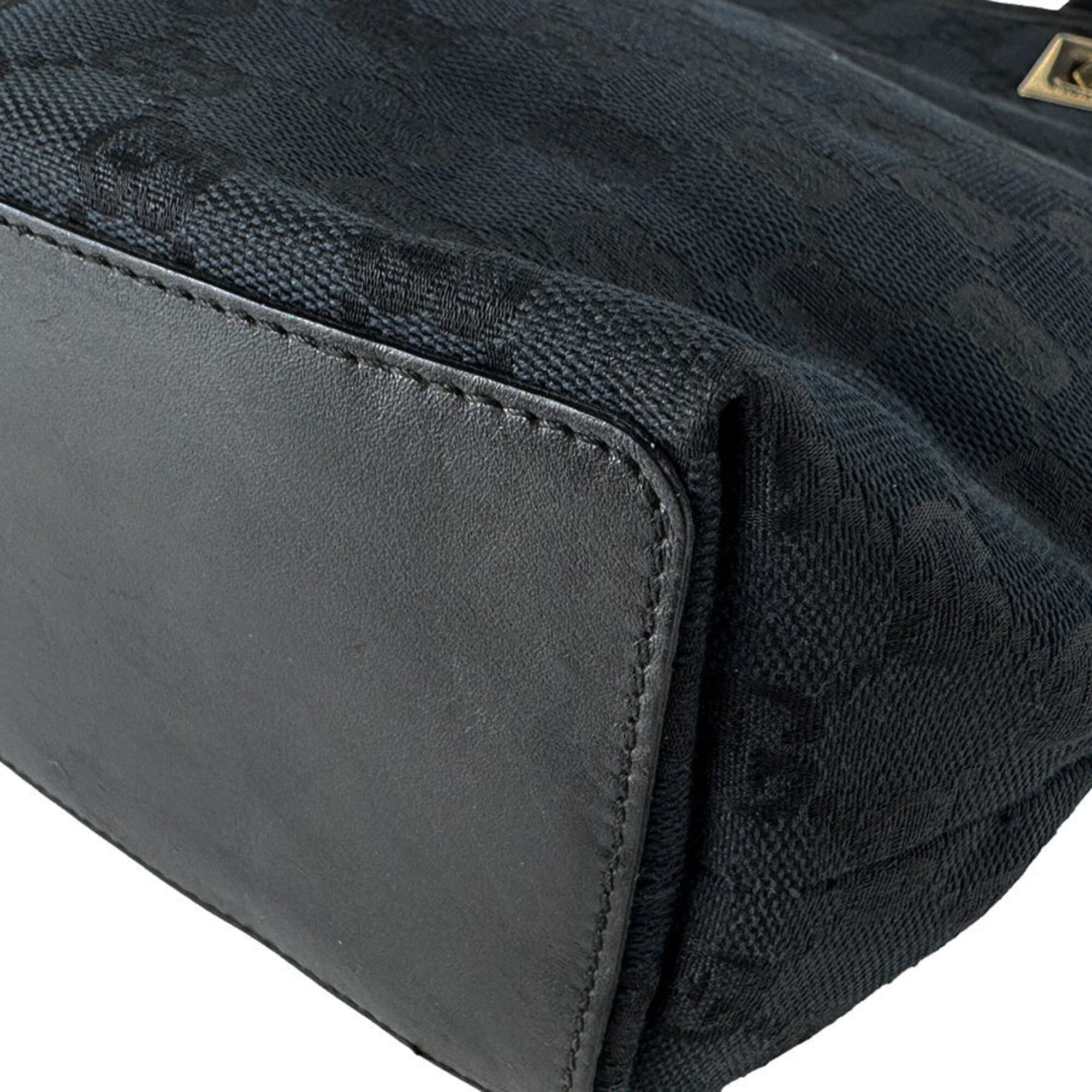 Gucci Black Gg Canvas Leather Handbag (Pre-Owned)
