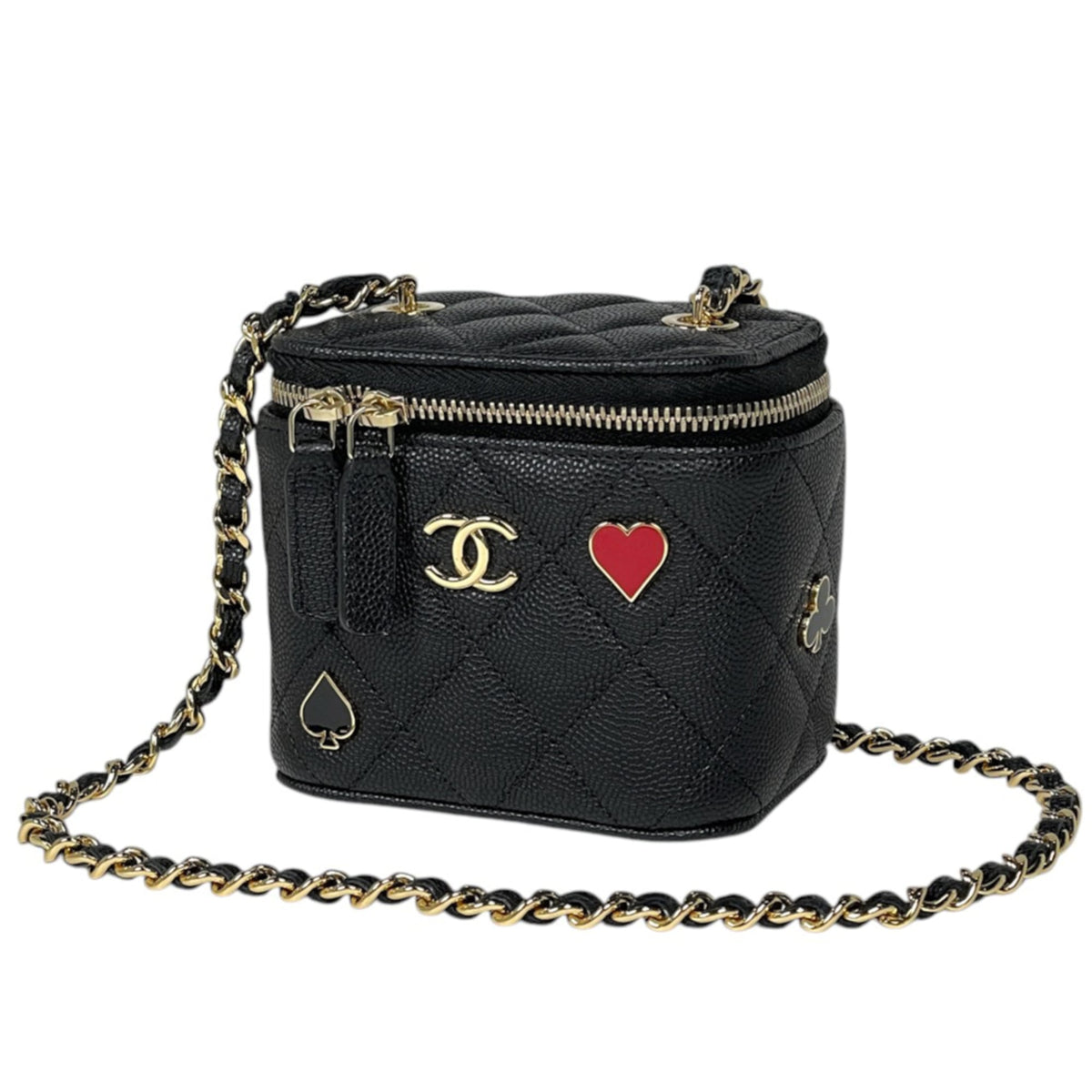 Chanel Matelasse Black Grained Calfskin Shoulder Bag Vanity Bag (Pre-Owned)