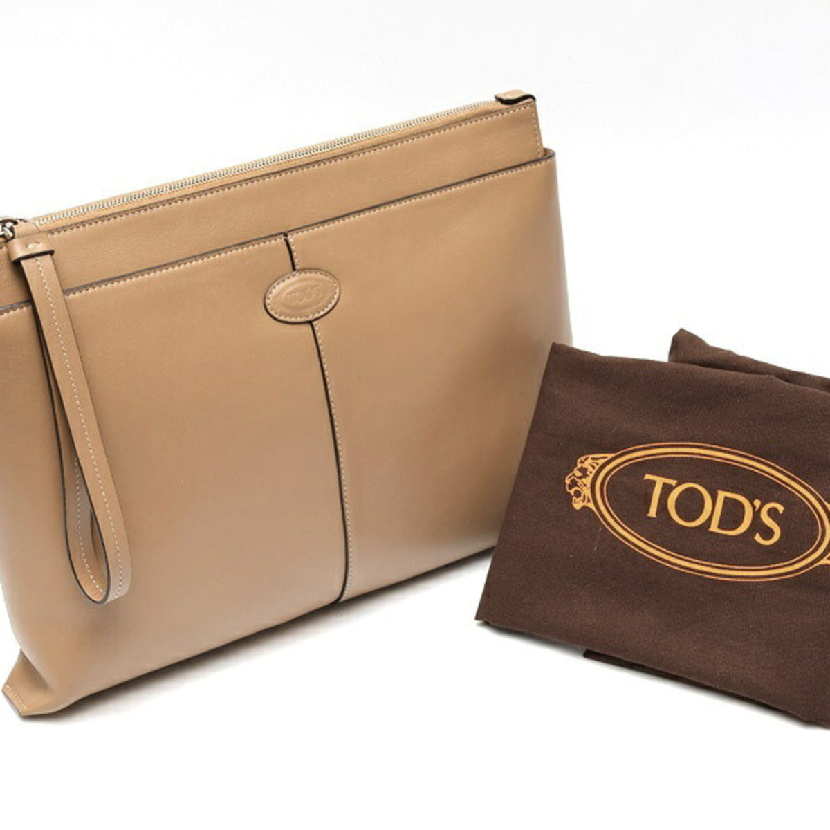 Tod's Beige Leather Clutch Bag Pouch (Pre-Owned)
