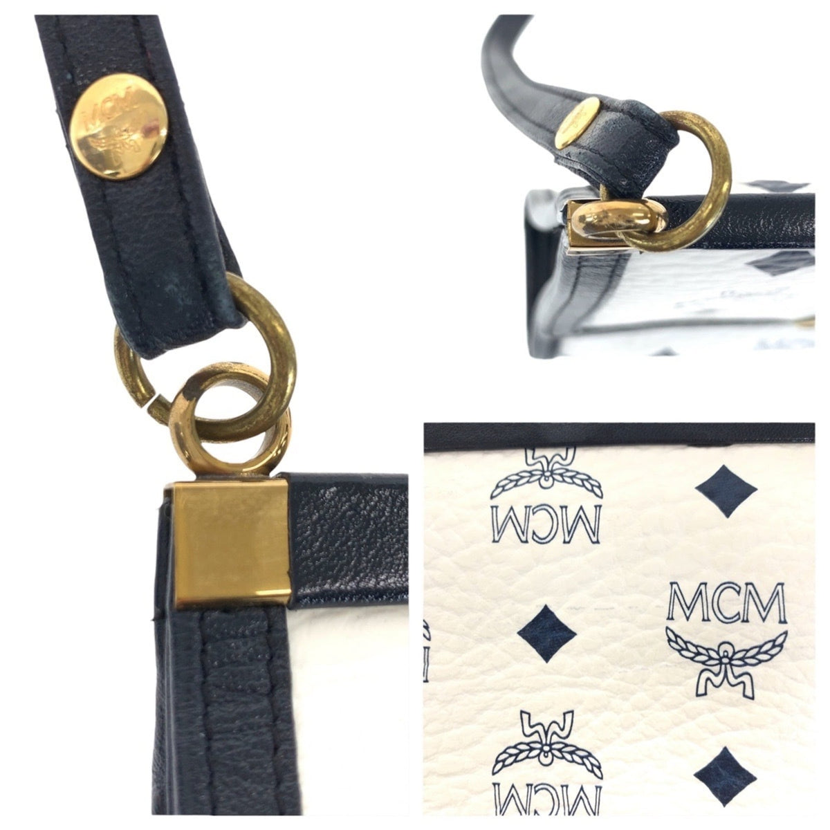 Mcm Navy White Leather Pochette Shoulder Bag (Pre-Owned)