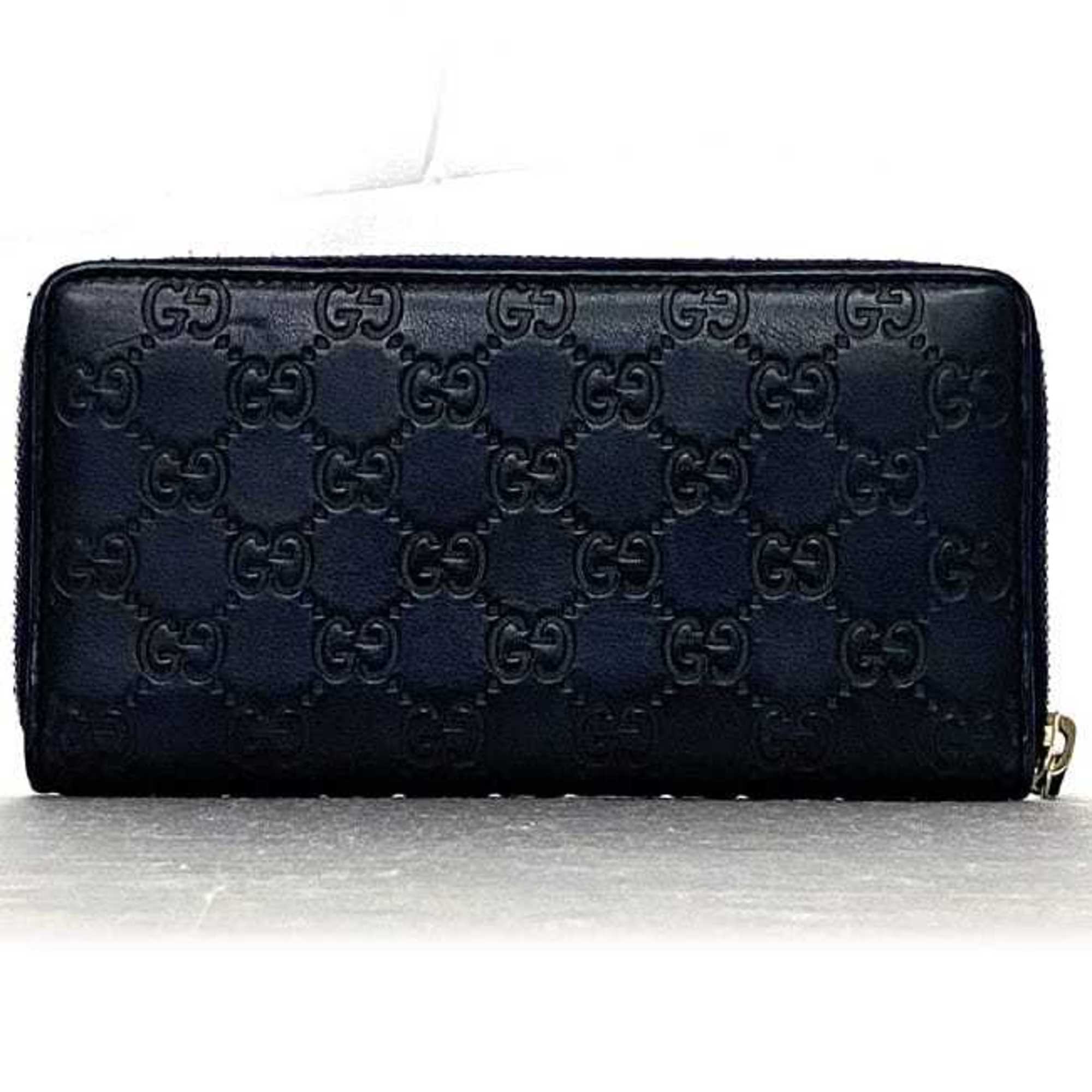 Gucci Navy Leather Long Wallet (Bi-Fold) (Pre-Owned)