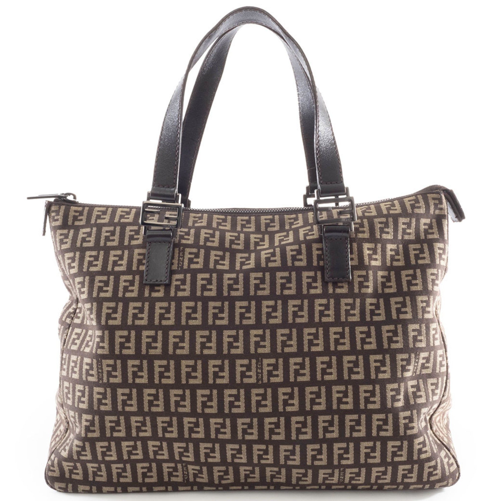 Fendi Zucchino Beige Brown Zucchino Canvas Leather Tote Bag (Pre-Owned)