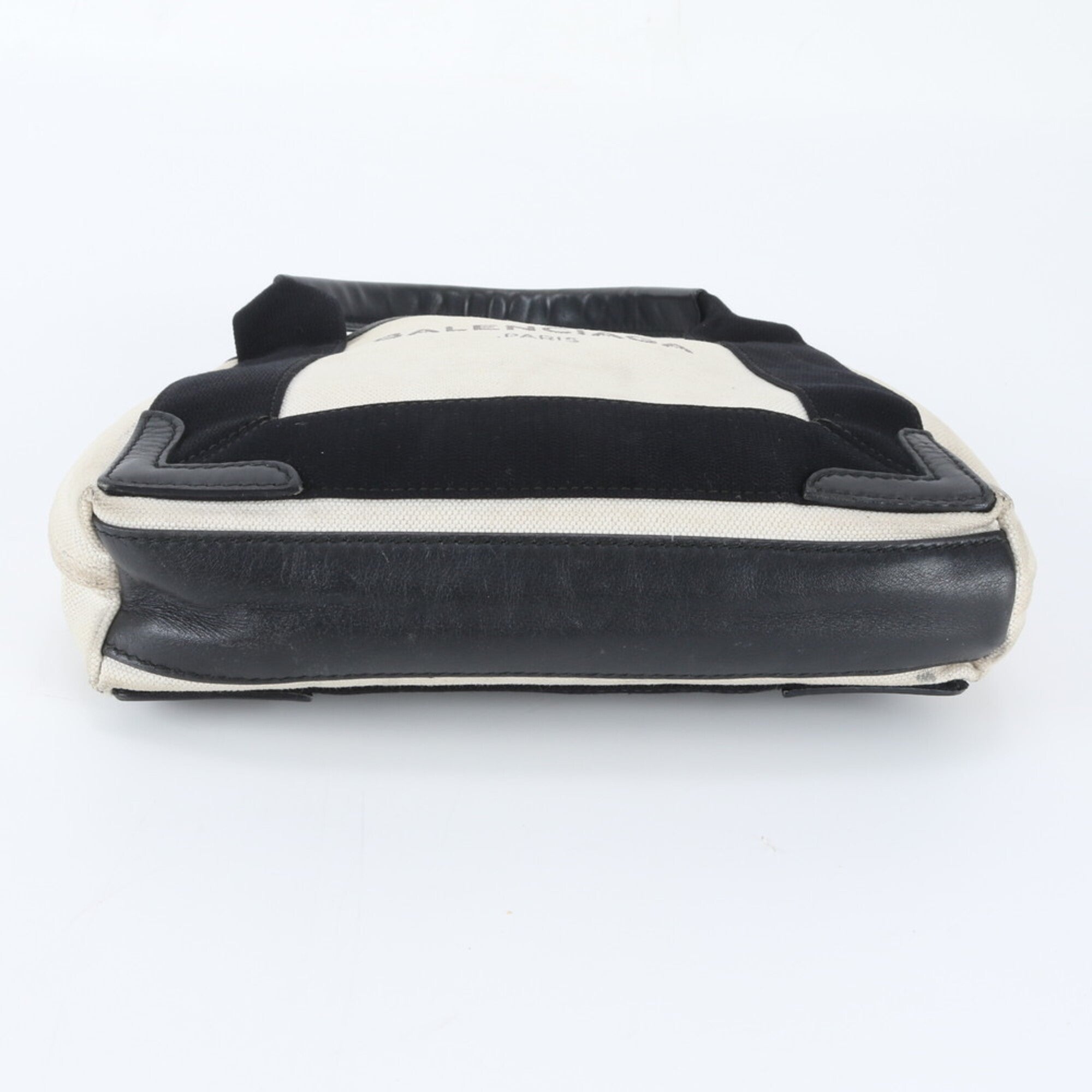 Balenciaga Black Navy White Leather Canvas Handbag Tote Bag (Pre-Owned)