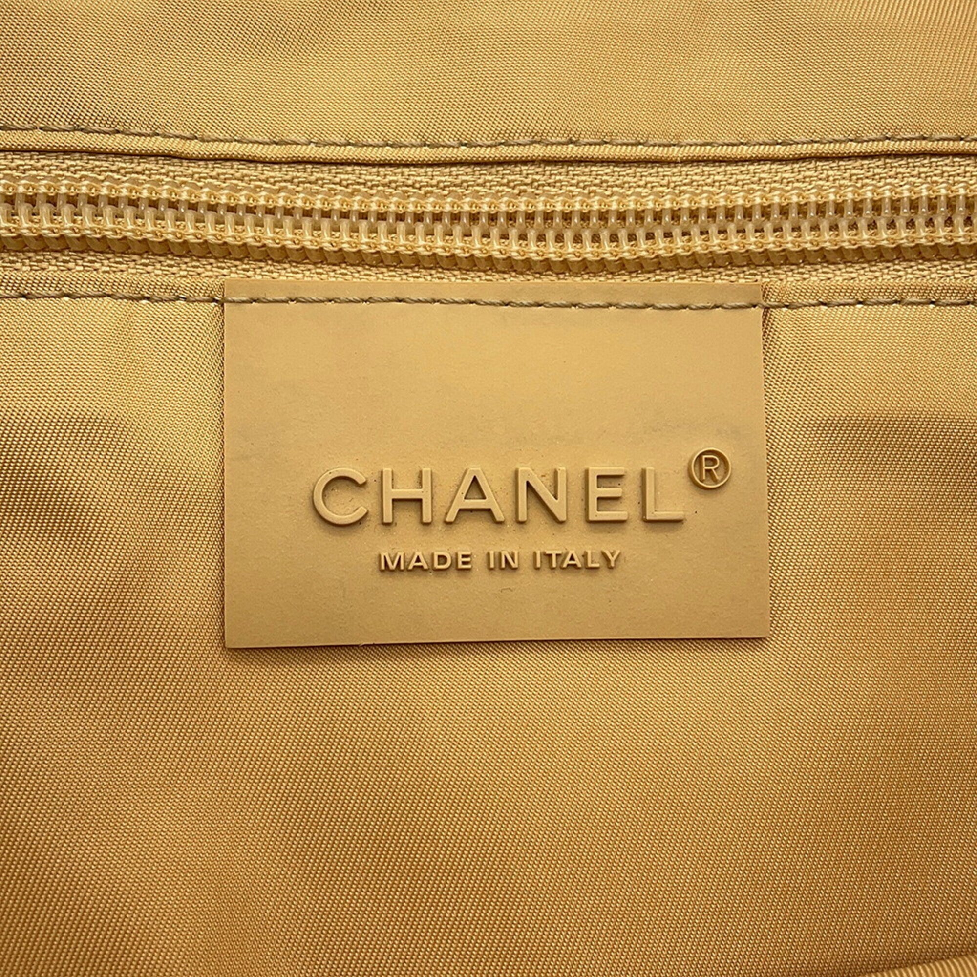 Chanel Beige Brown Ivory Canvas Leather Handbag Shoulder Bag (Pre-Owned)