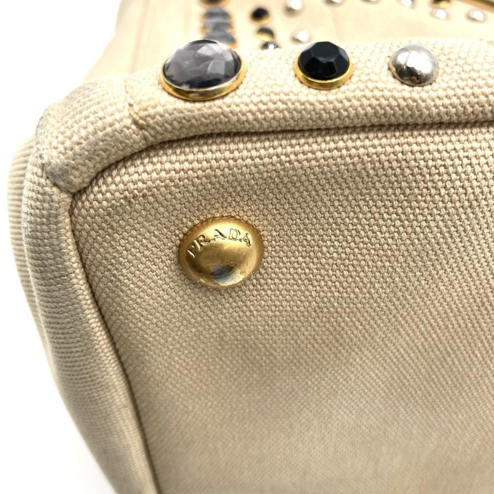 Prada Beige Ivory Canvas Handbag Tote Bag (Pre-Owned)