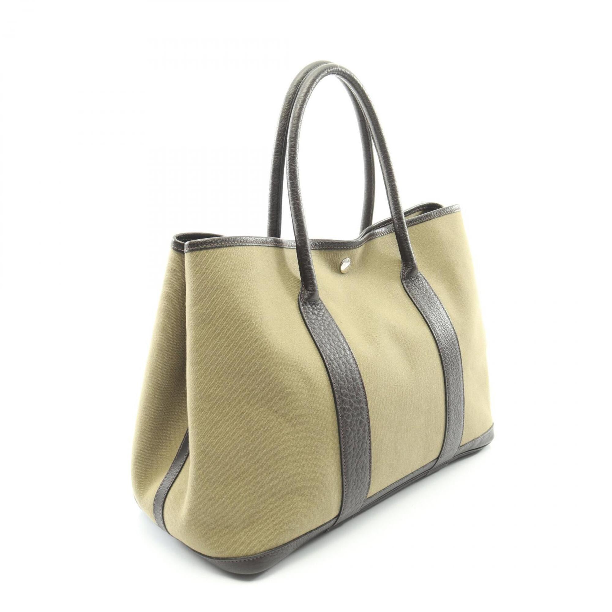 Hermes Brown Khaki Toile Officier Canvas Leather Buffalo Leather Handbag Tote Bag (Pre-Owned)